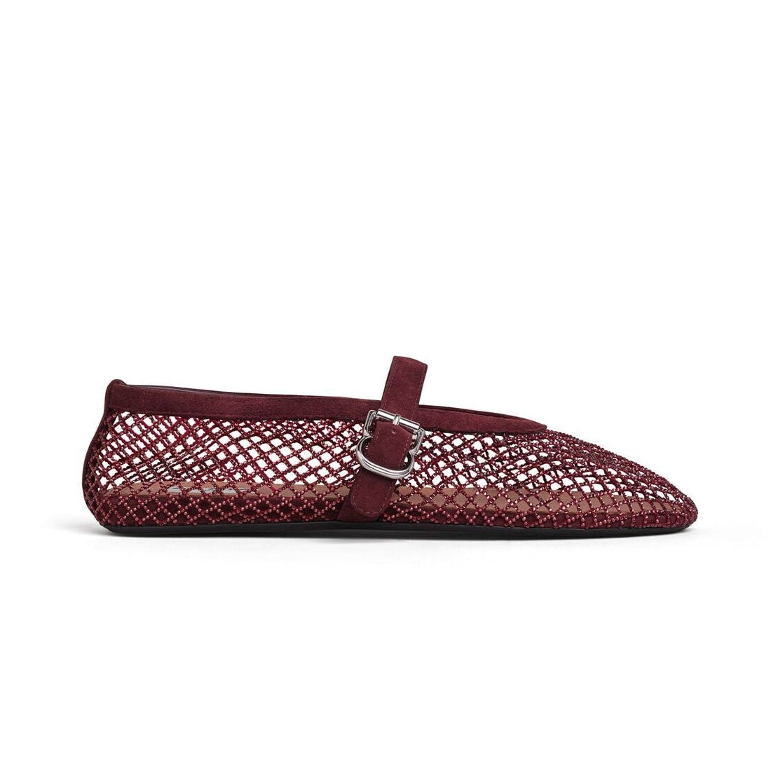 Burgundy Strass Fishnet Ballet Flats