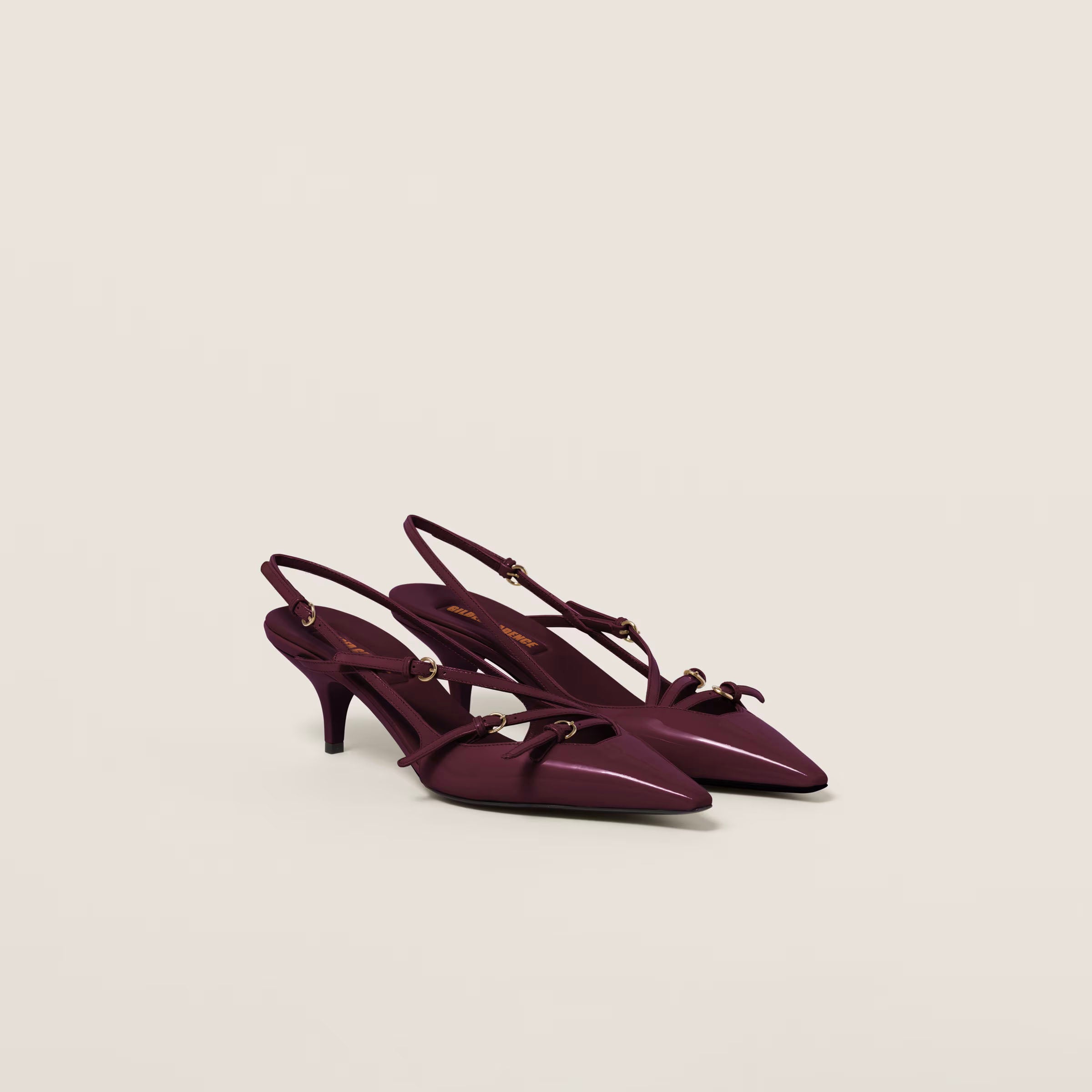 Patent leather slingbacks with buckles
