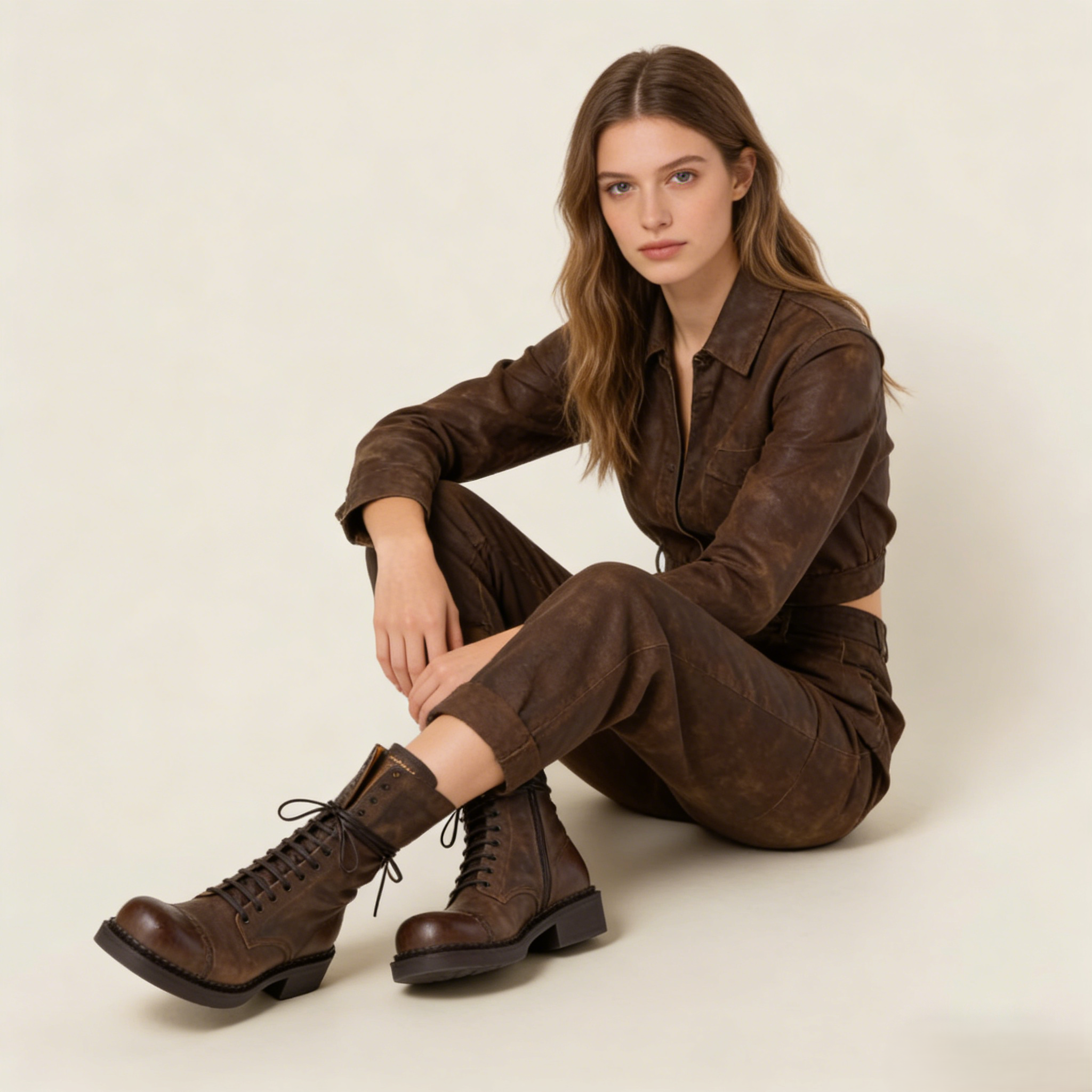 Leather laced booties