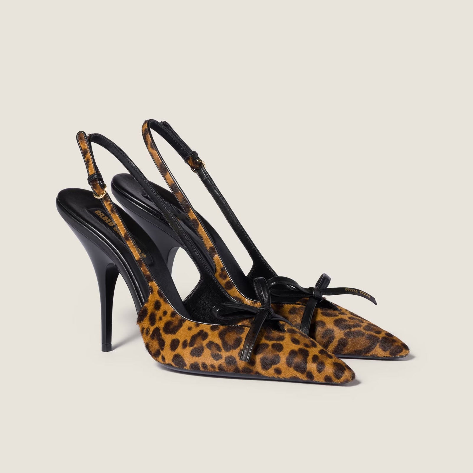 Leopard Pony Hair Bow Slingback Pumps