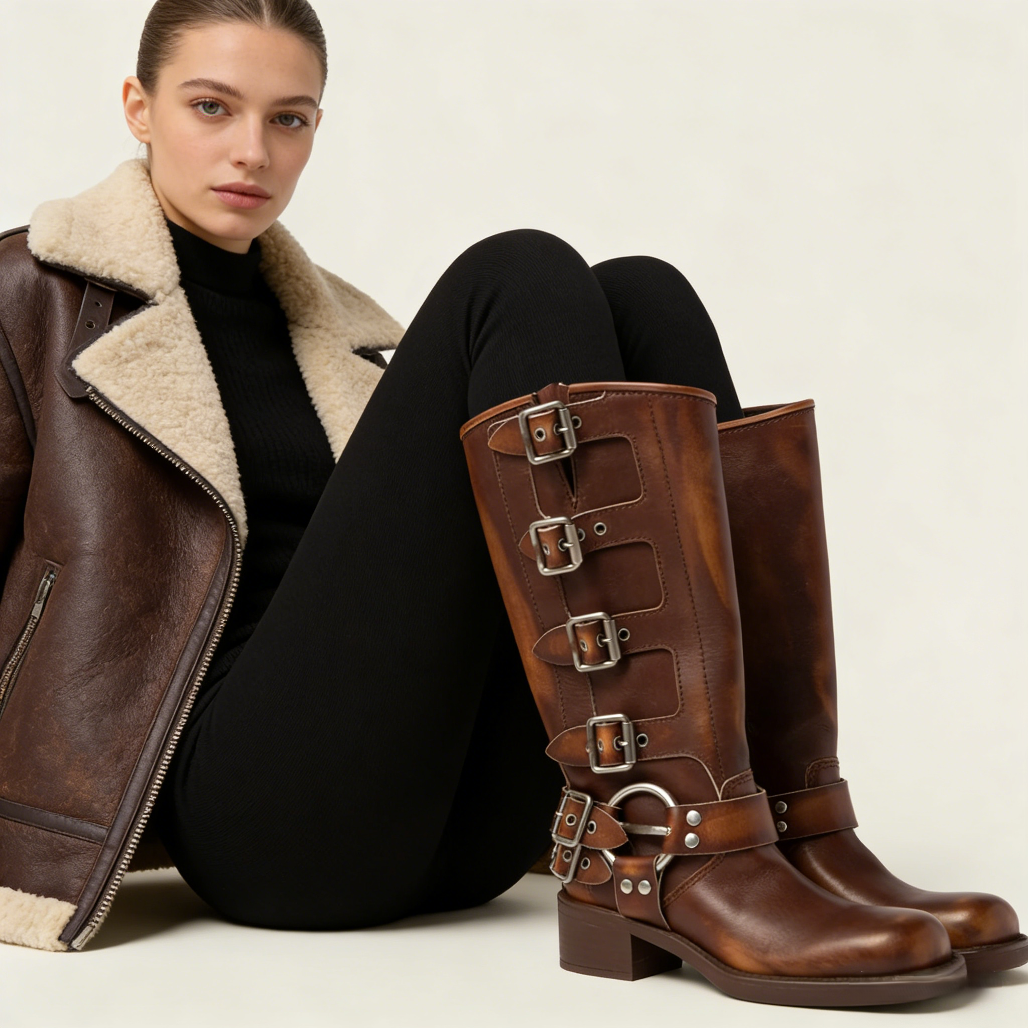 The Square-Toe Calfskin Boot (55mm) - Sienna