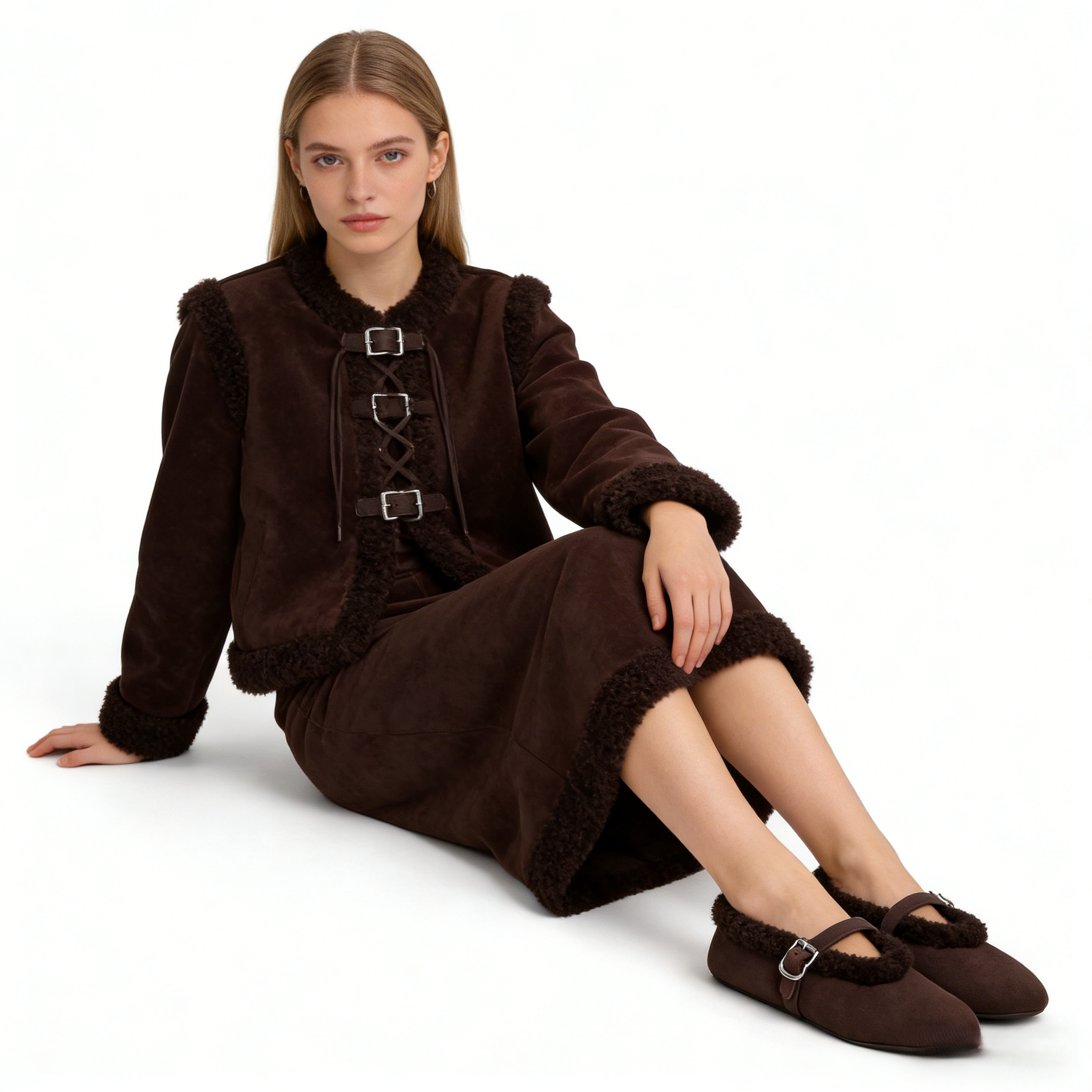 Chocolate Brown Shearling Ballet Flats
