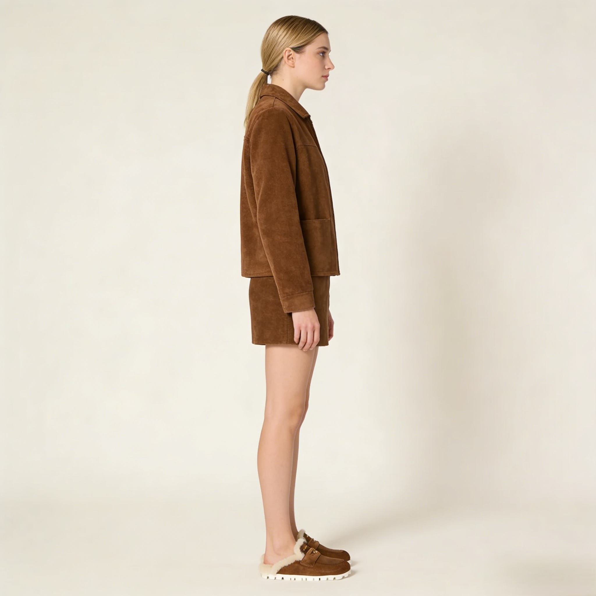 Minimalist Suede Slip-On Mules - Brown