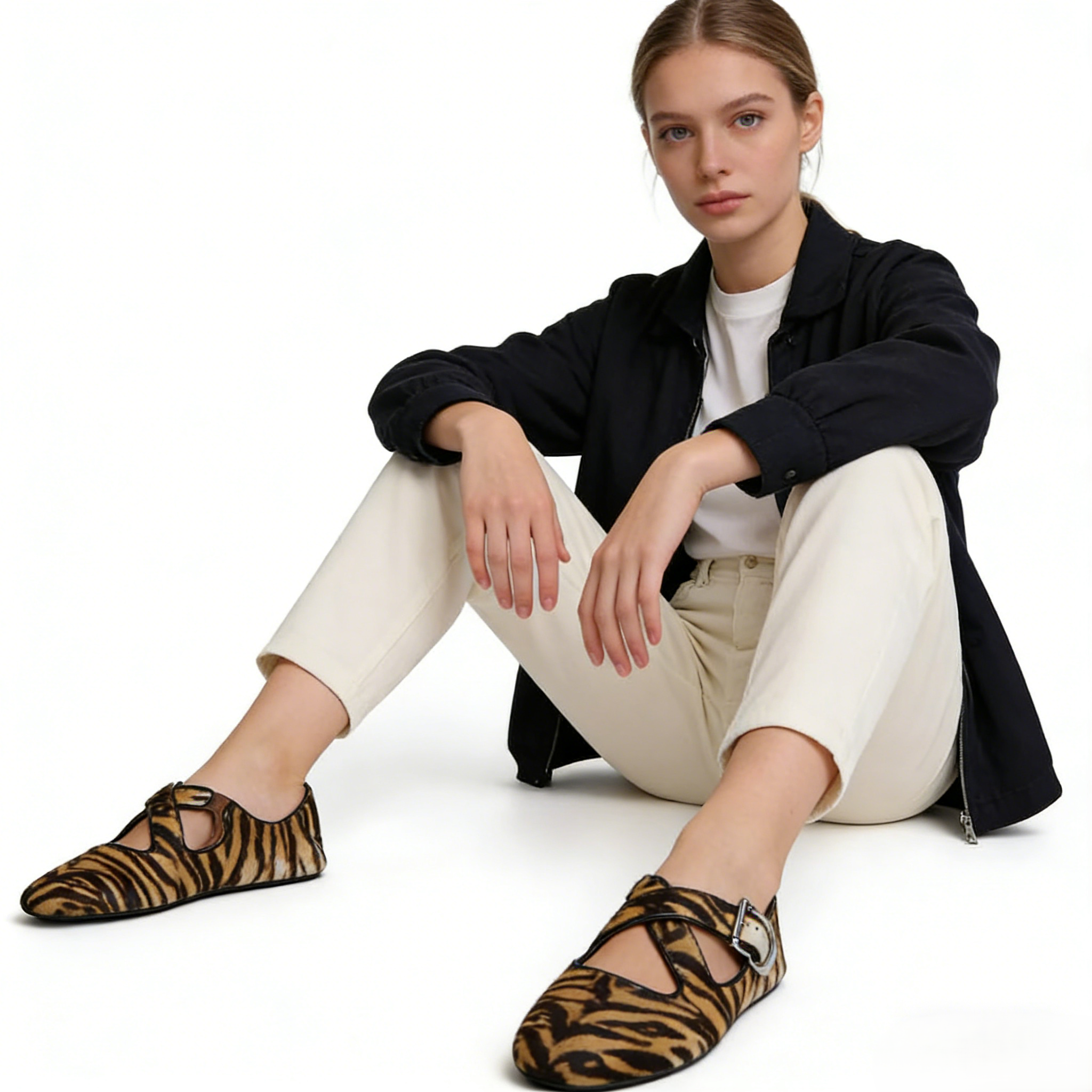 Leopard Haircalf Criss Cross Flats