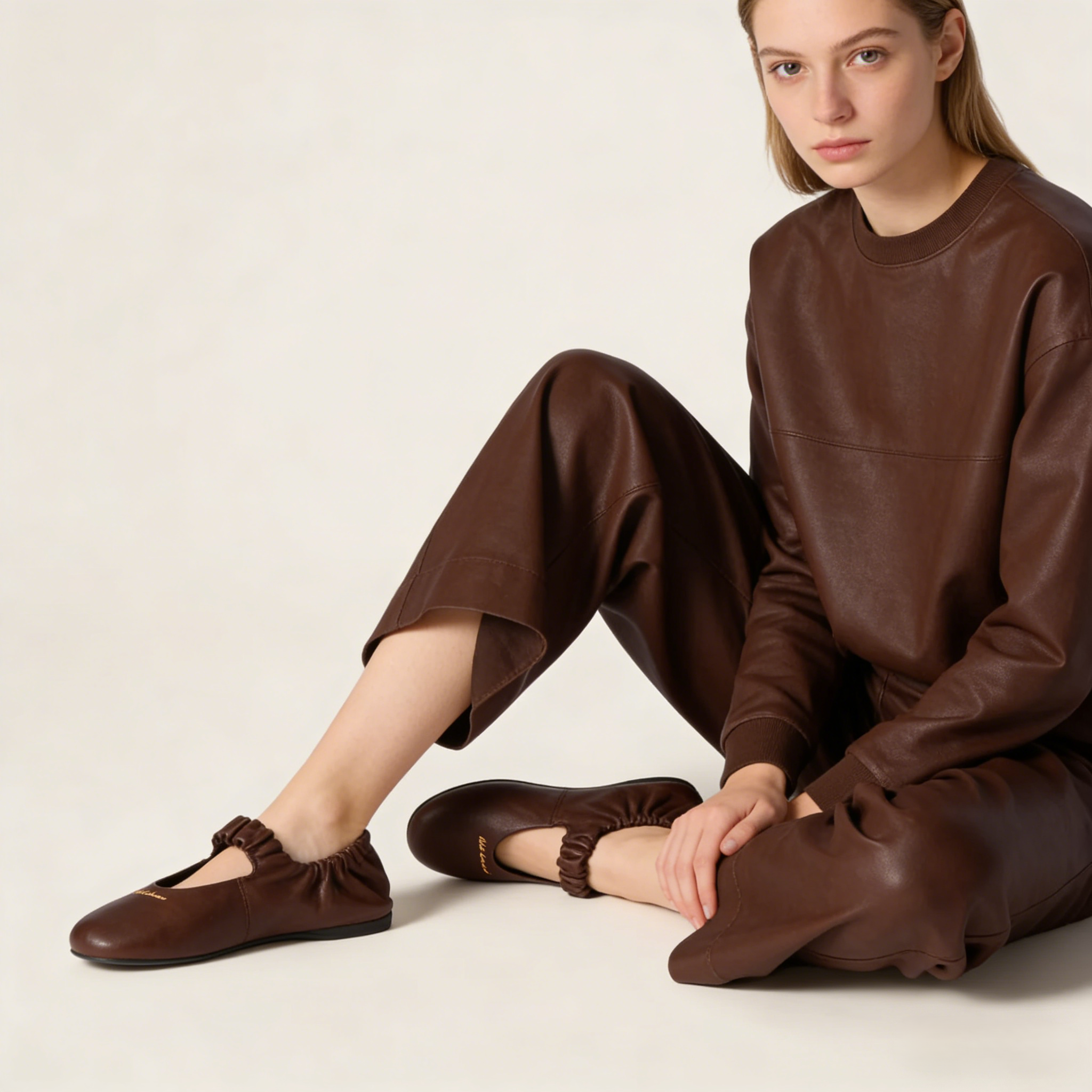 Ruches nappa leather ballerinas