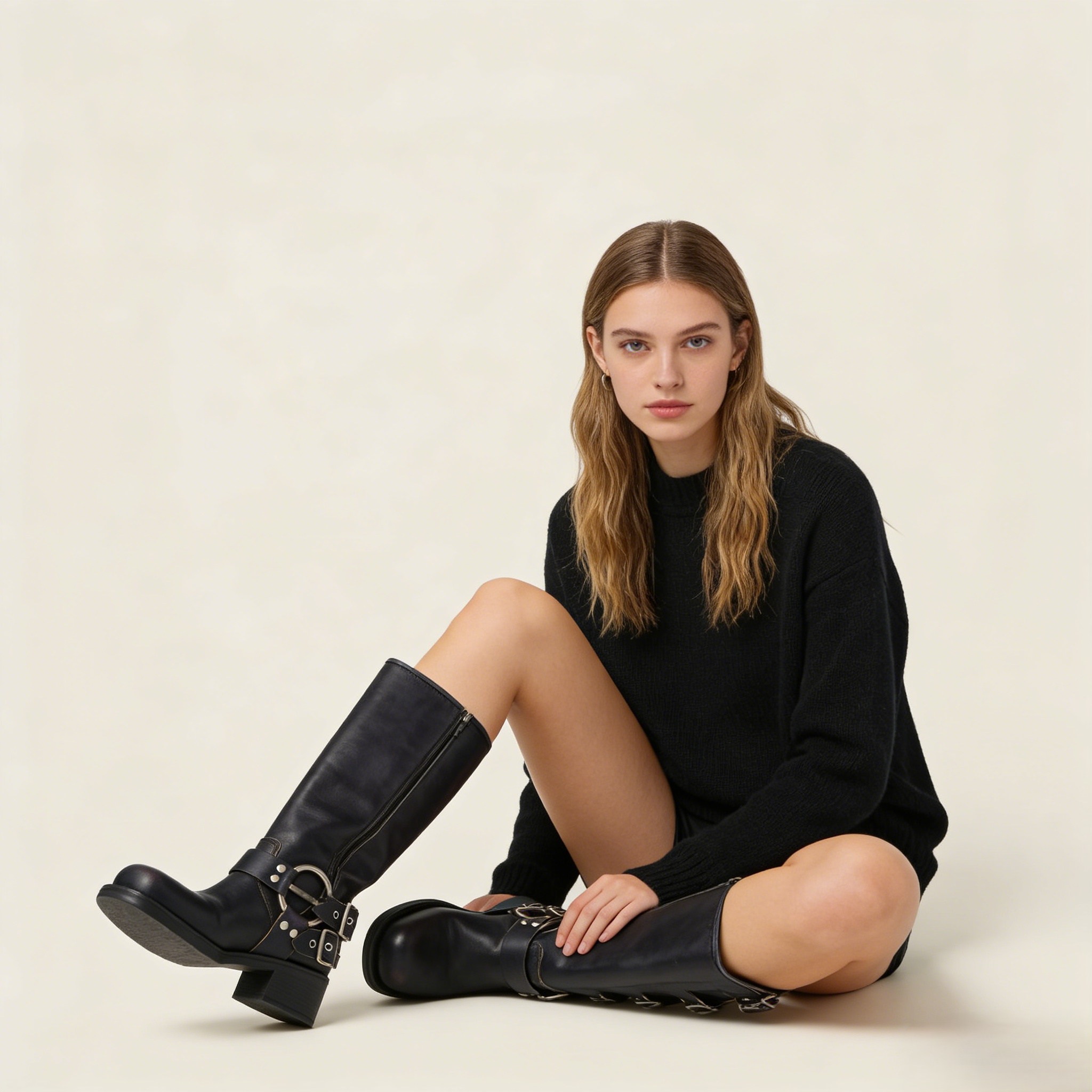 The Buckled Harness Calfskin Boot (50mm) - Black