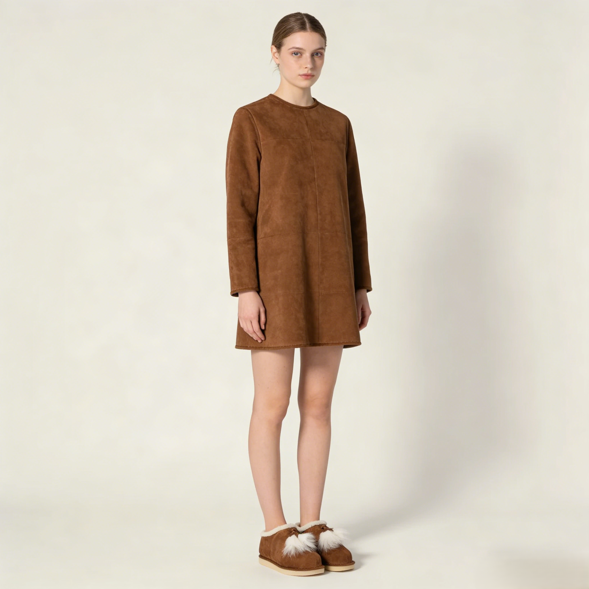 Women's Beige Suede Shearling Clog