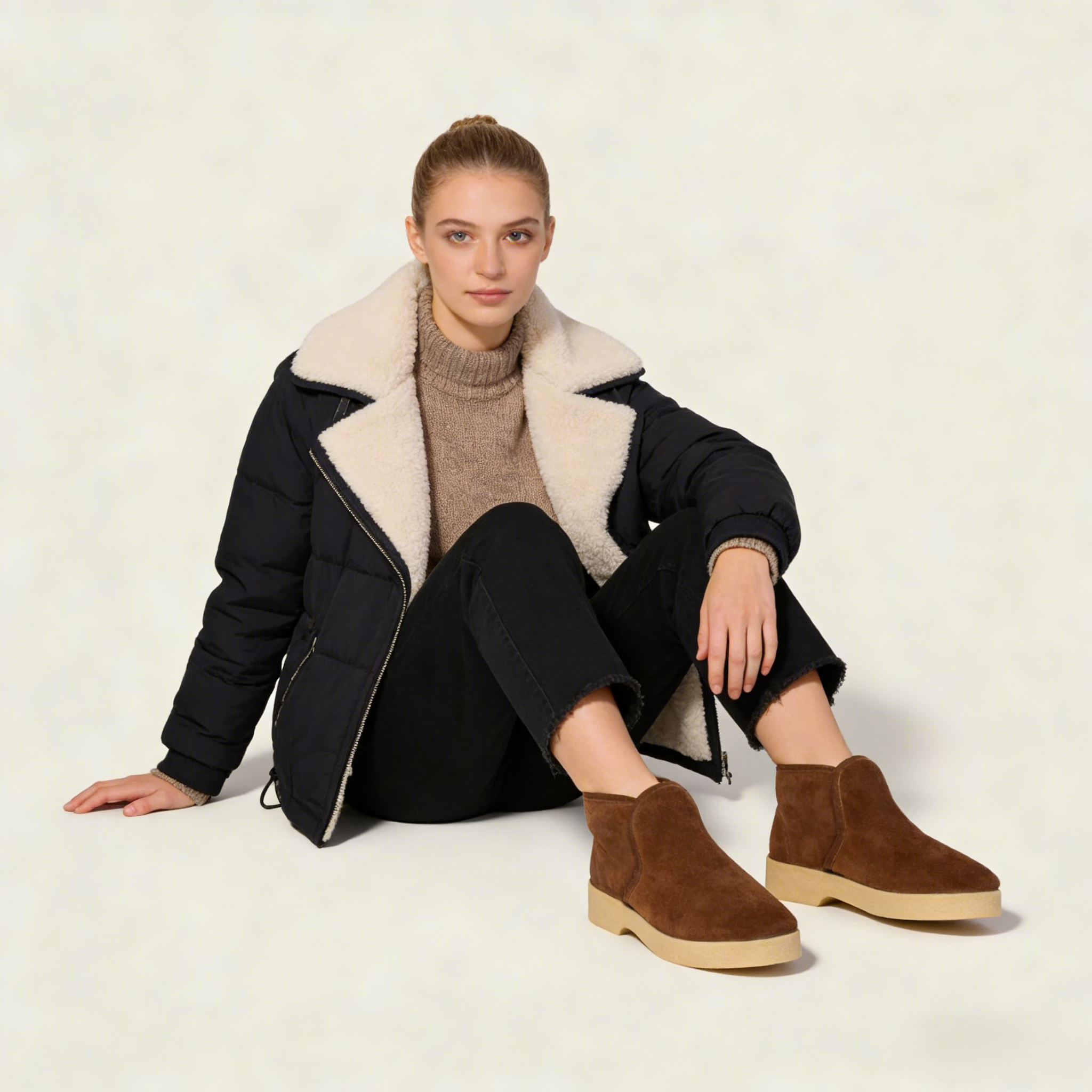 Women's Brown Suede Shearling Mini Boots