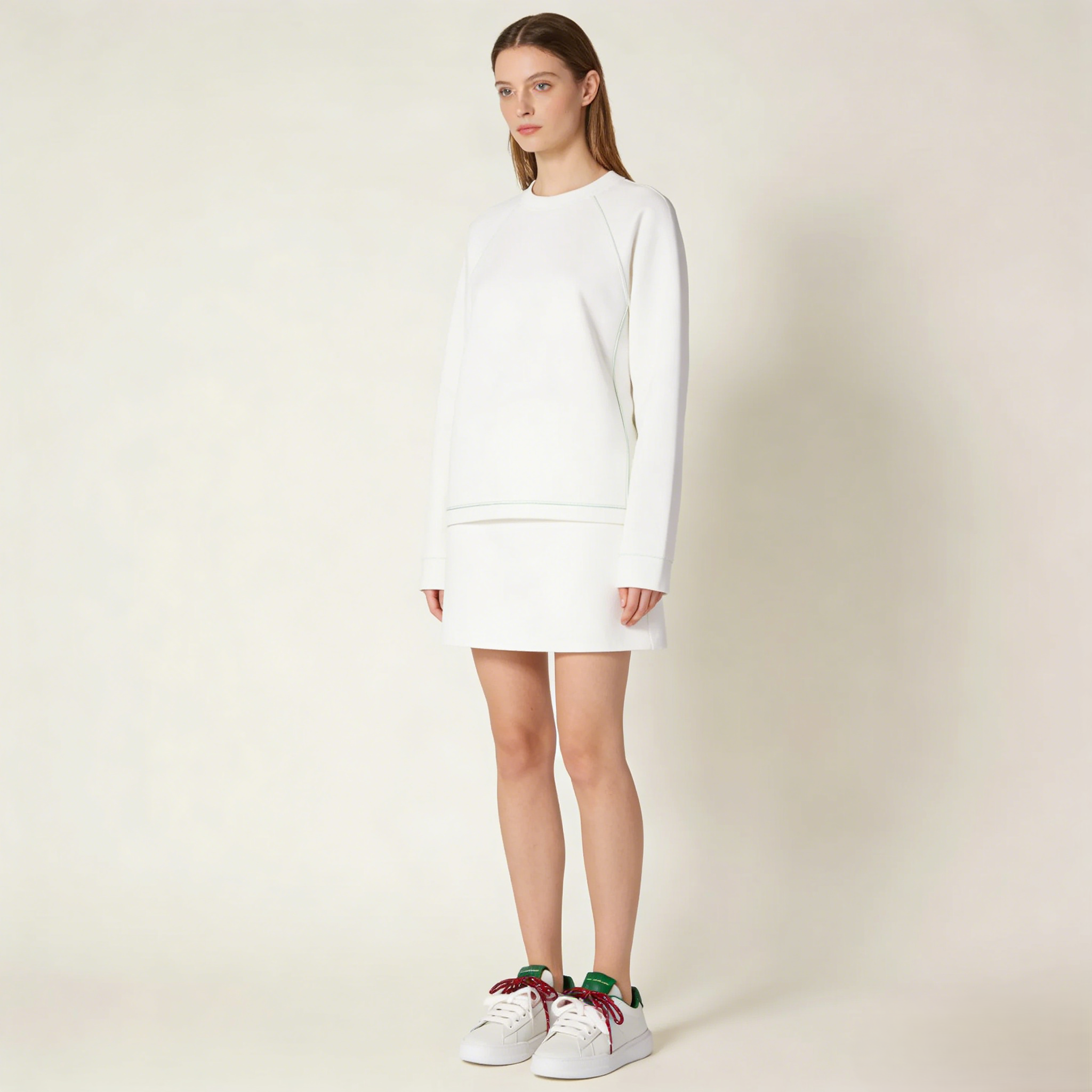 Women's White and Green Leather Sneakers