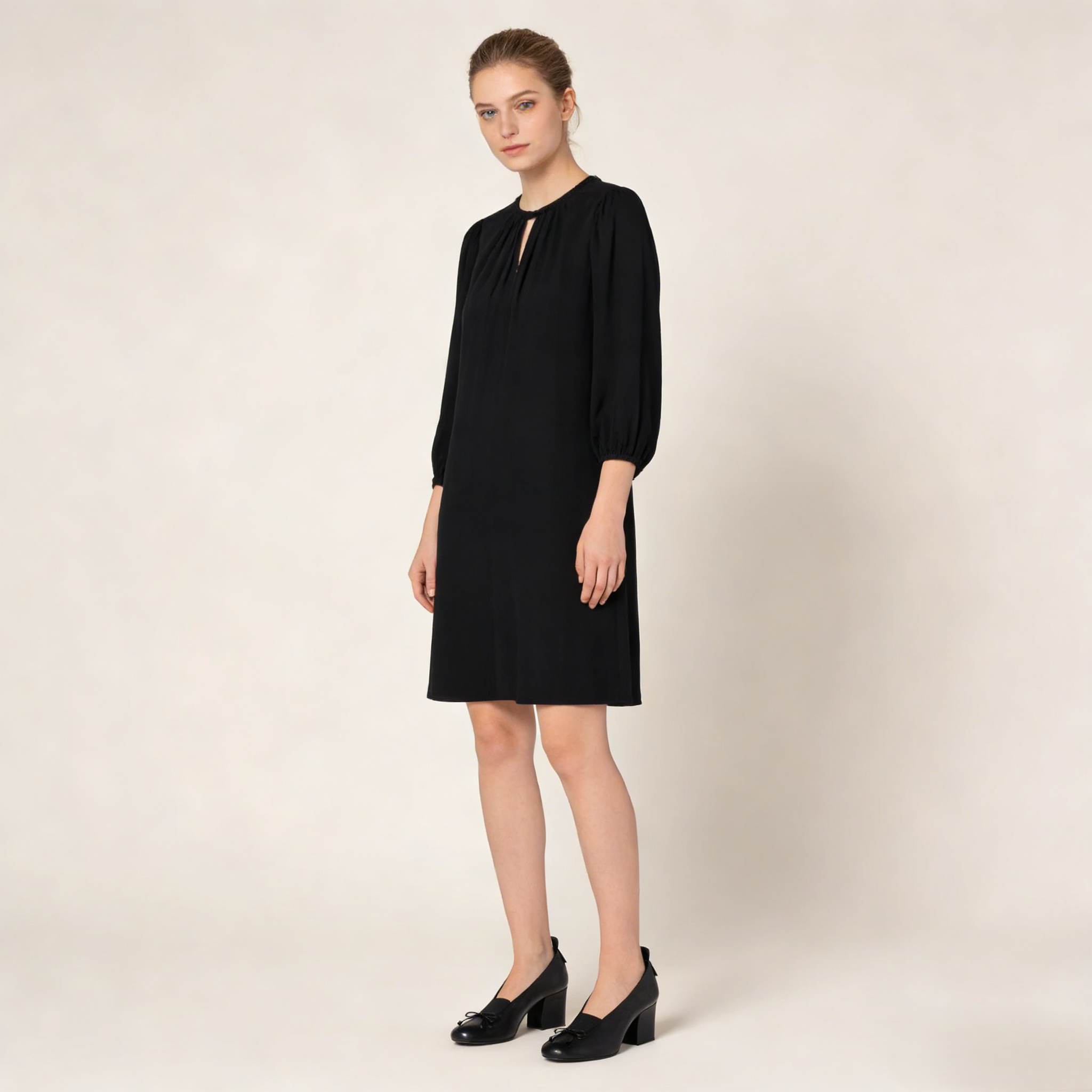 Black Nappa Leather Bow Block Pumps