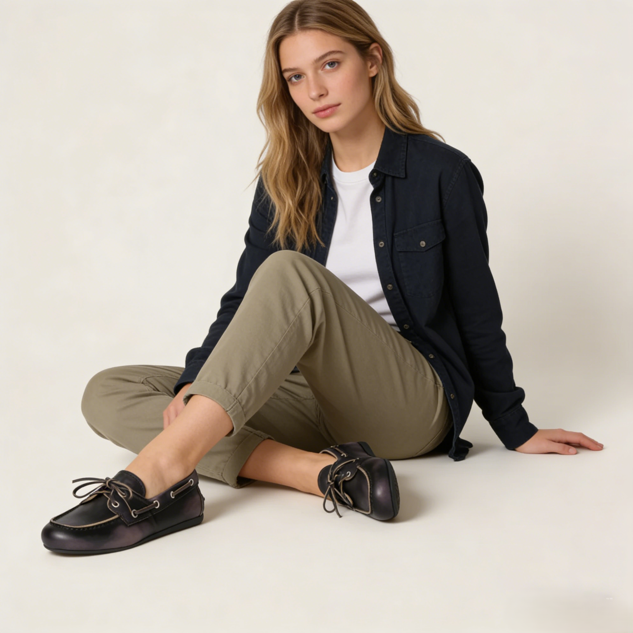 Women's Bleached Leather Boat Shoes