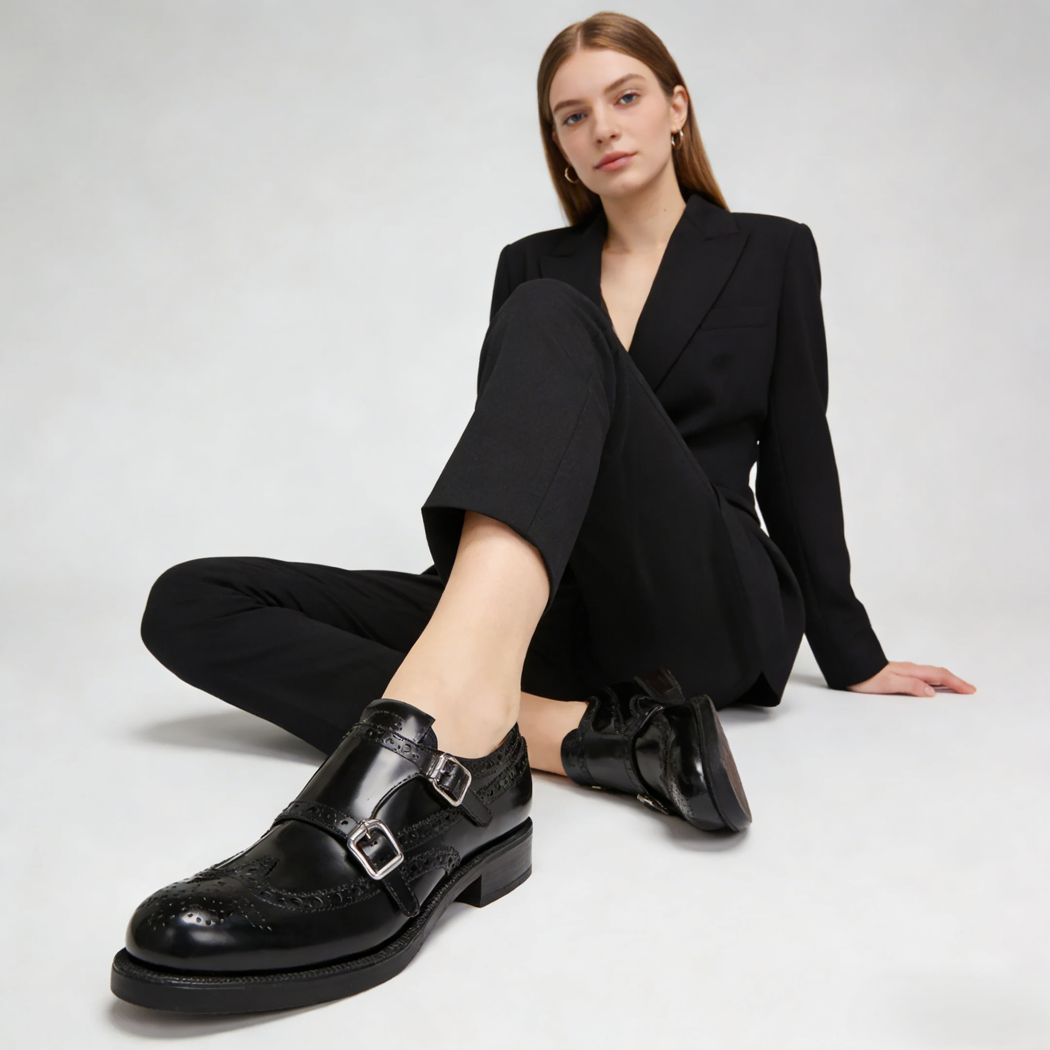 Women's Black Polished Brogue Shoes