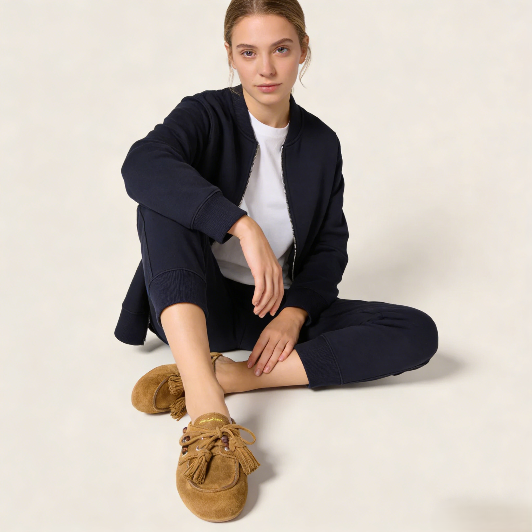 Women's Beige Suede Shearling Mules