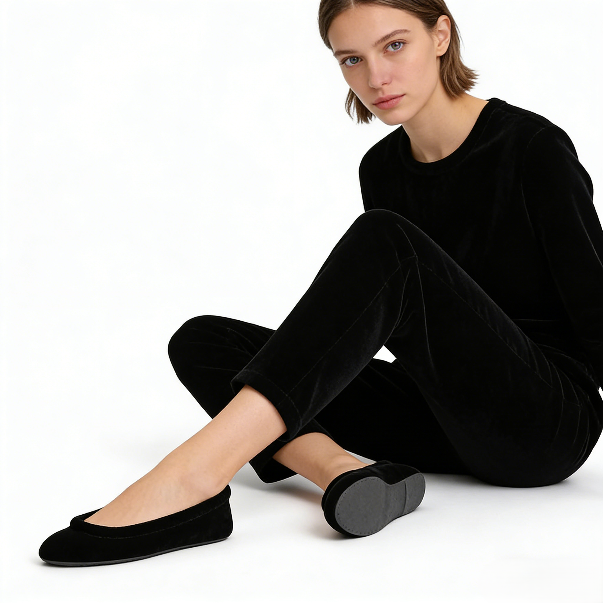 Black Velvet Square Toe Ballet Flats