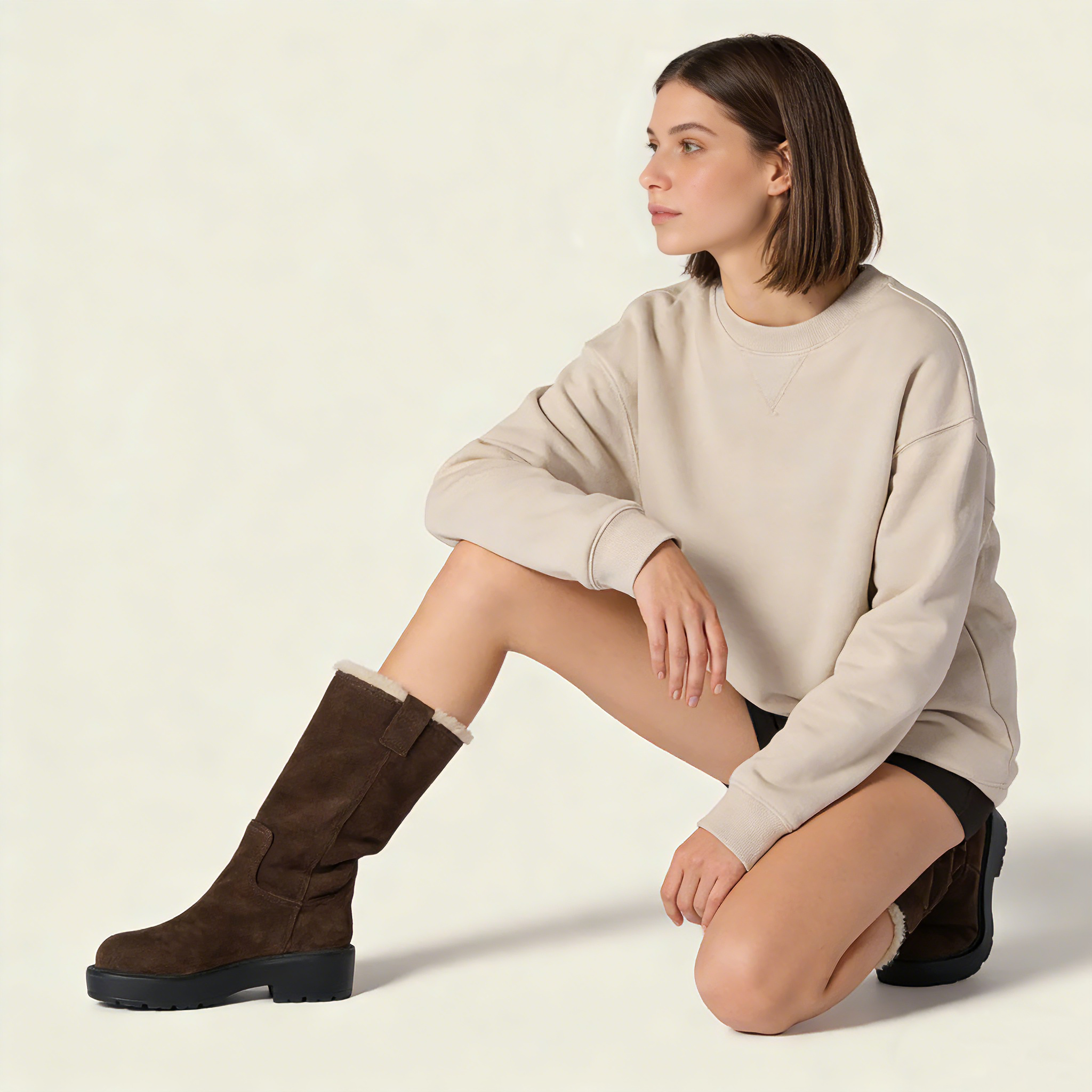 Women's Brown Suede Shearling Boots