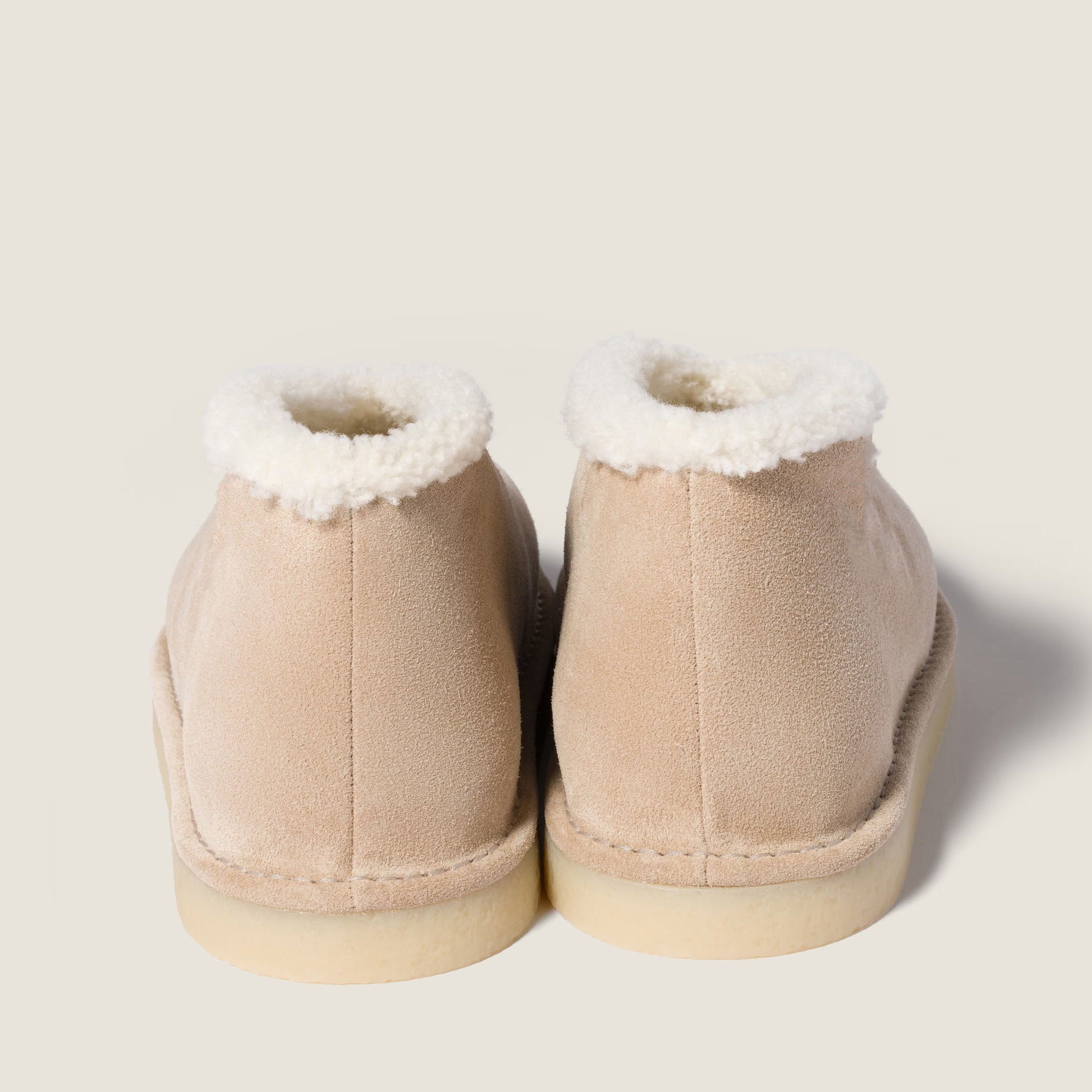 Beige Suede Shearling Mini Booties