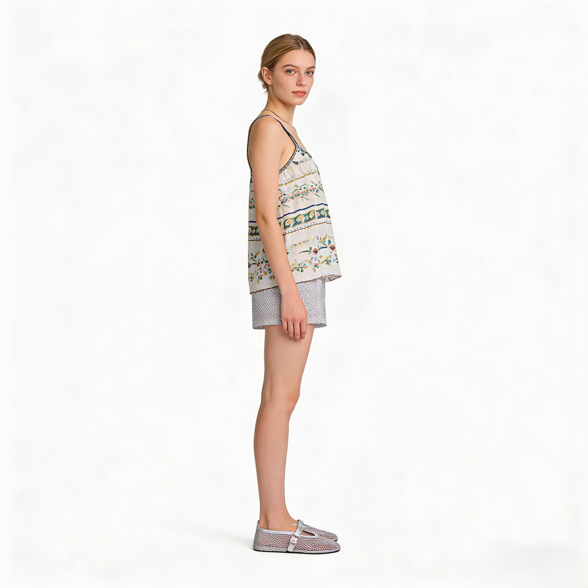 Silver Fishnet Mary Jane Ballet Flats