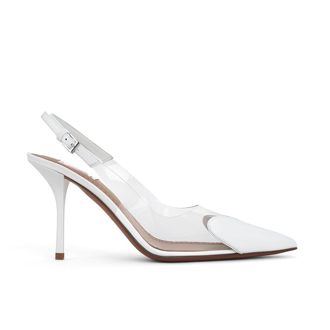 Heart Cutout Patent Leather Mules White