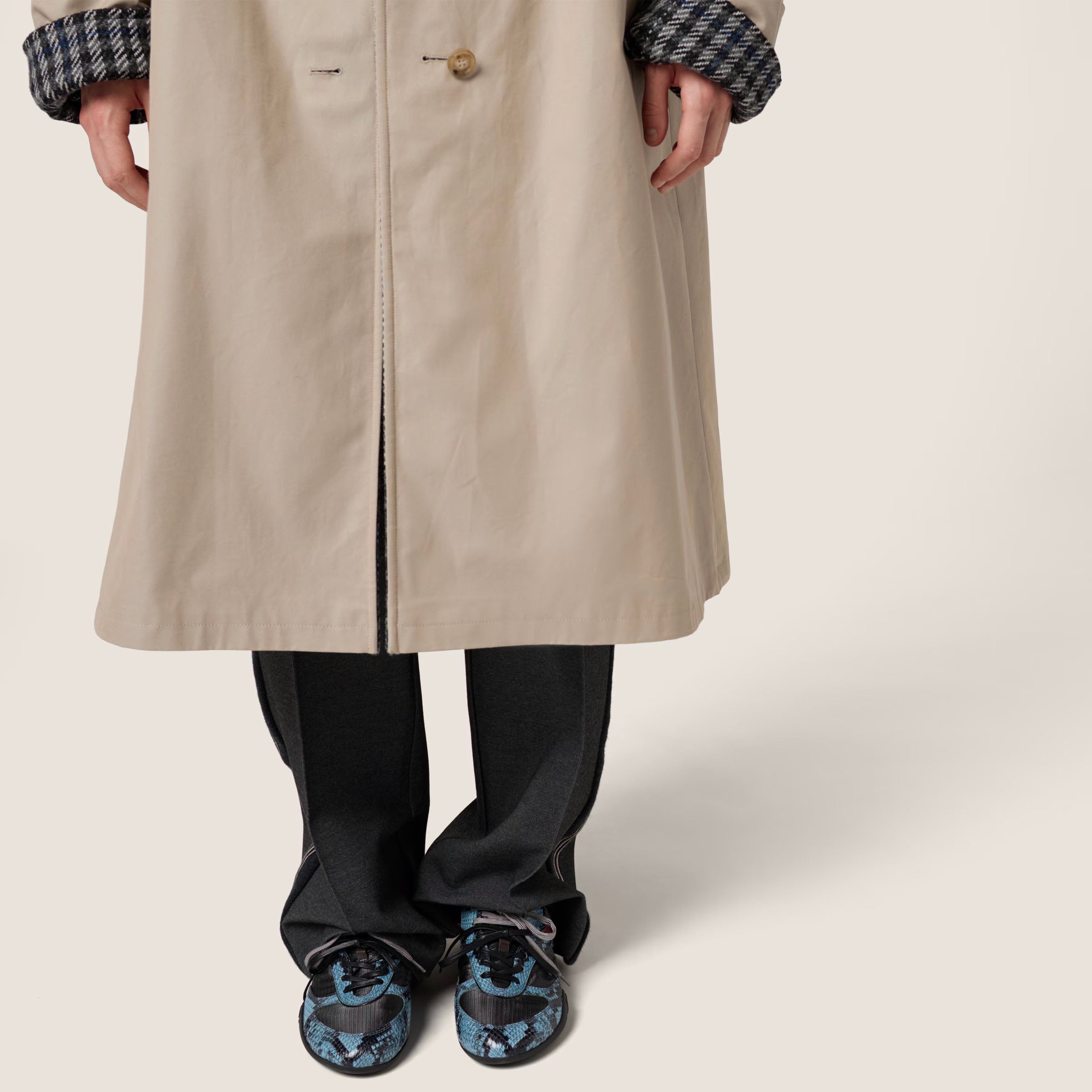 Gymnasium technical fabric and python-print Ayers leather sneakers