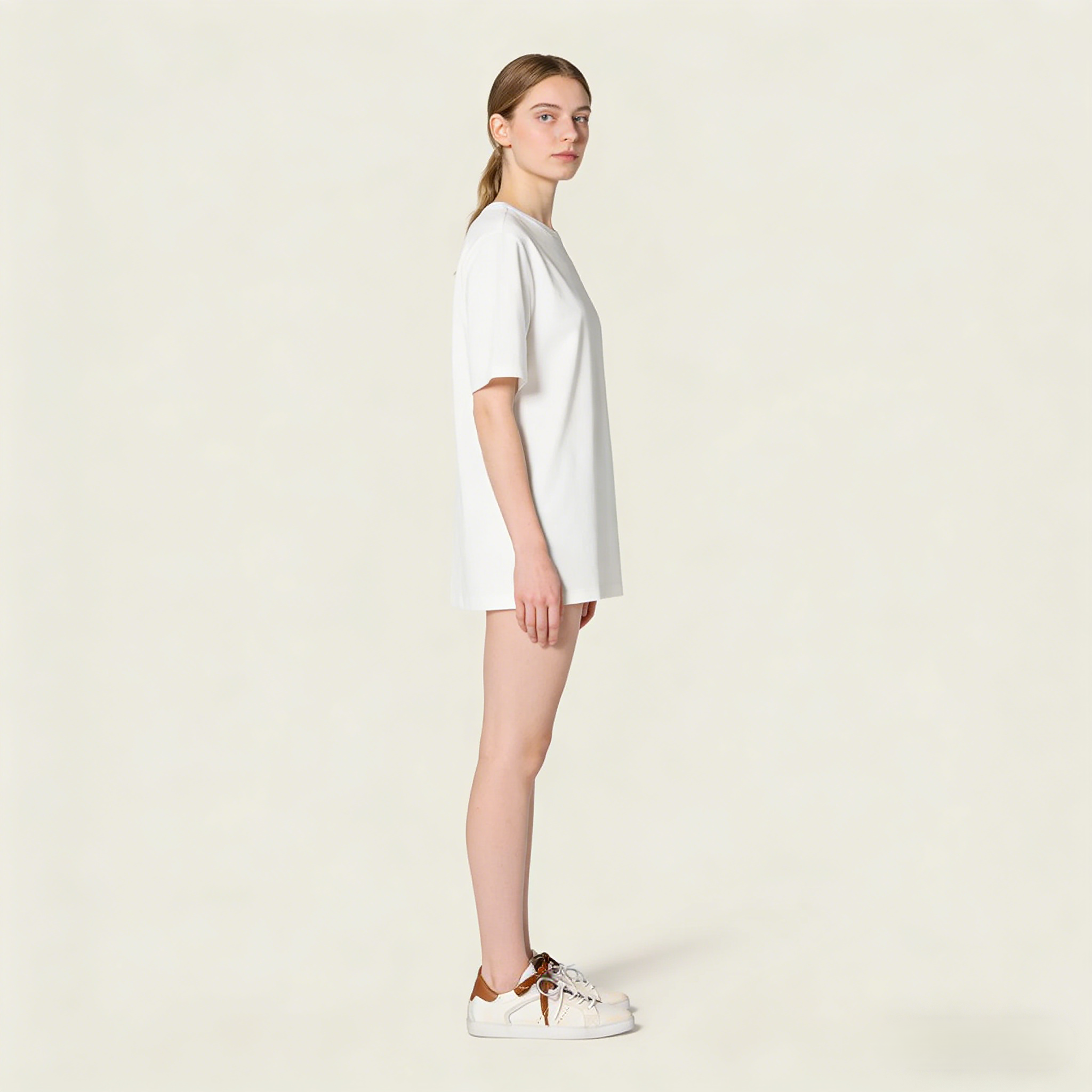 Art Deco White and Cognac Leather Sneakers