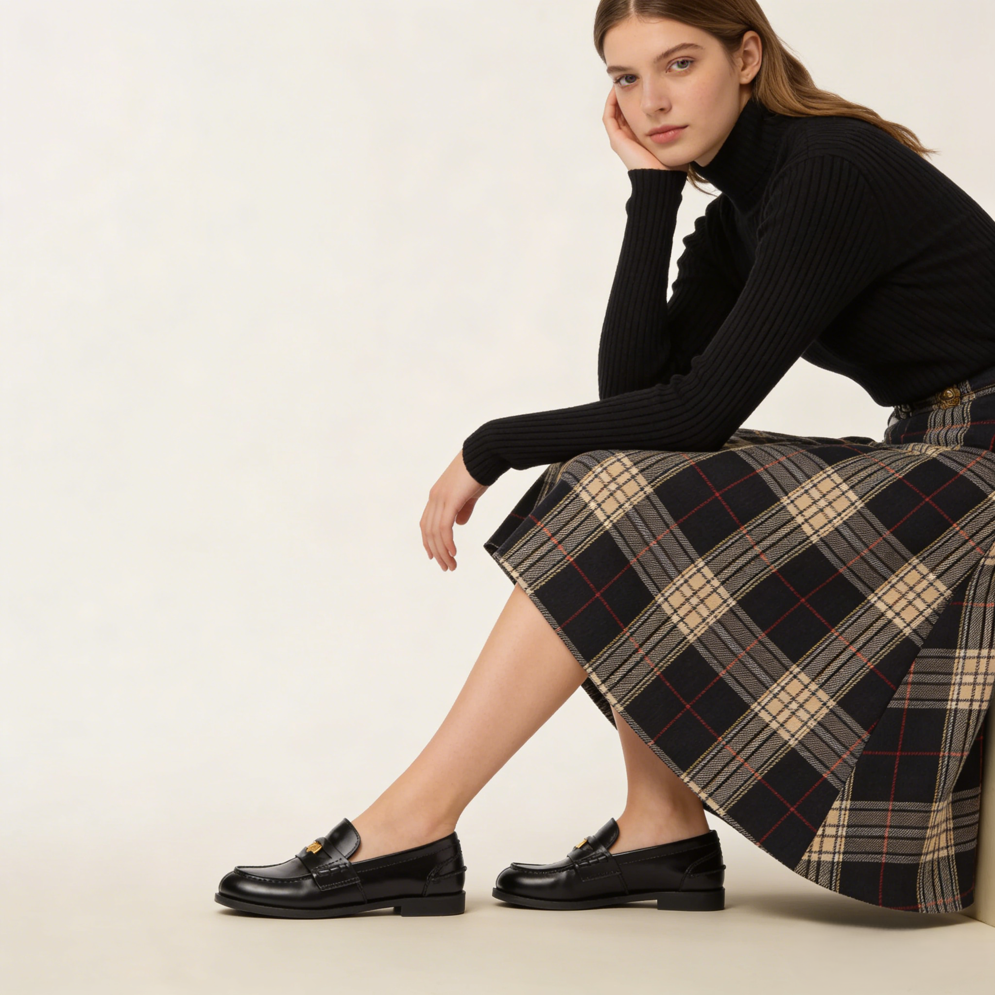 Brushed leather penny loafers