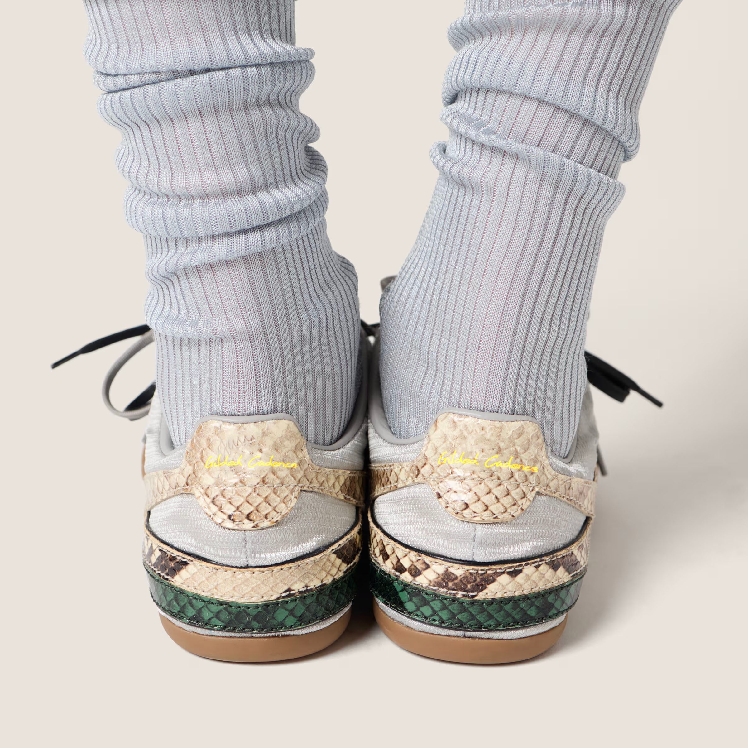 Gymnasium technical fabric and python-print Ayers leather sneakers