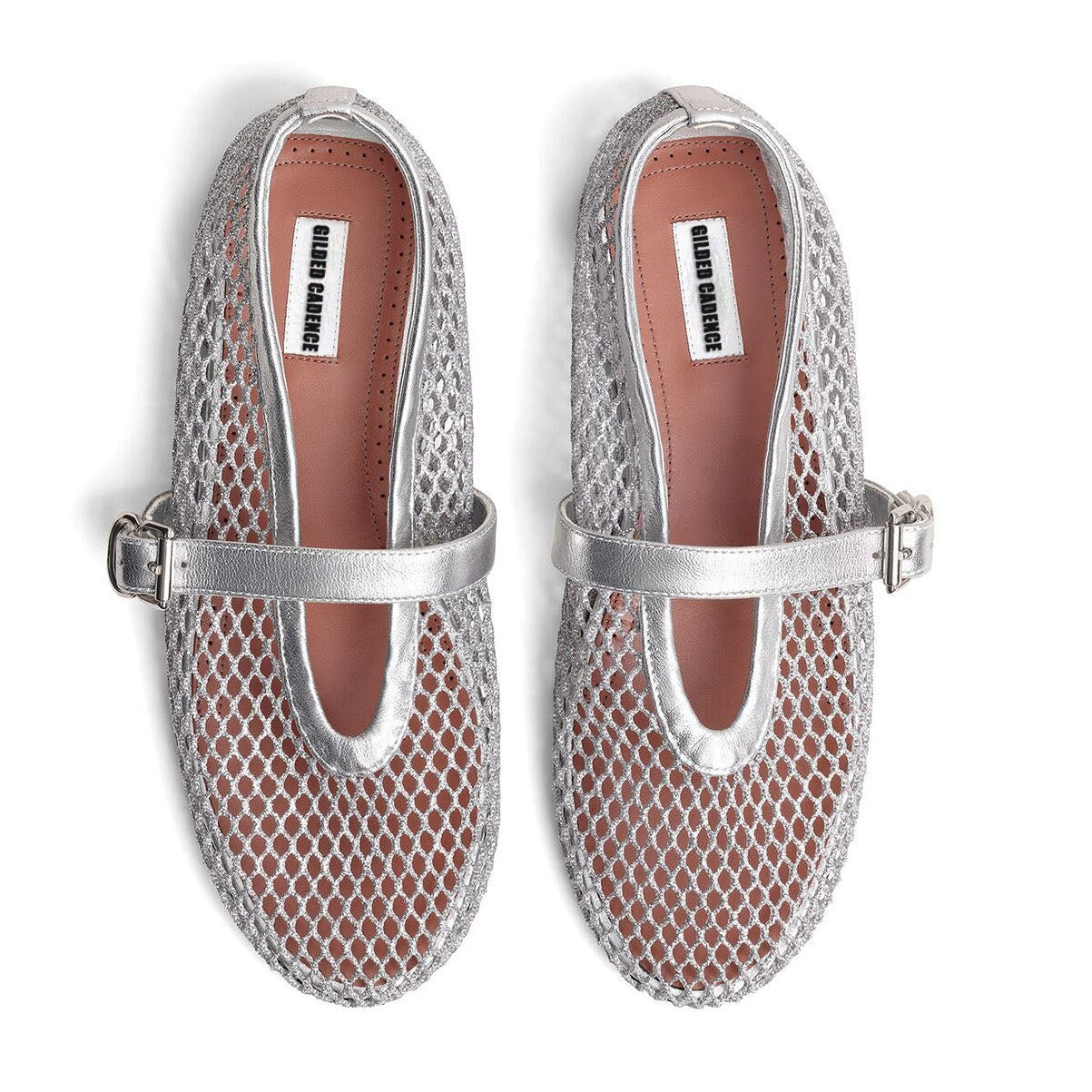 Silver Fishnet Mary Jane Ballet Flats