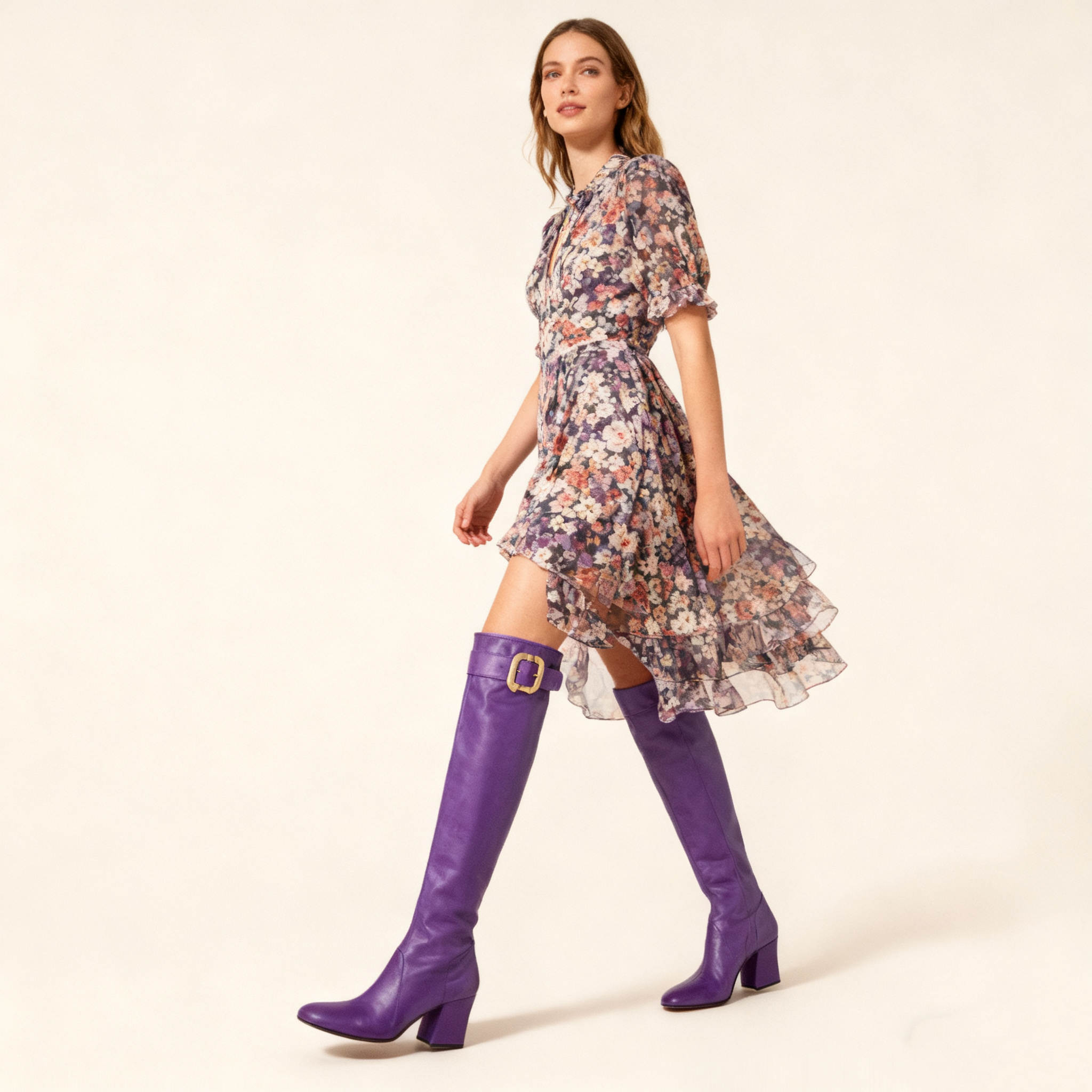 Nappa leather boots with buckle