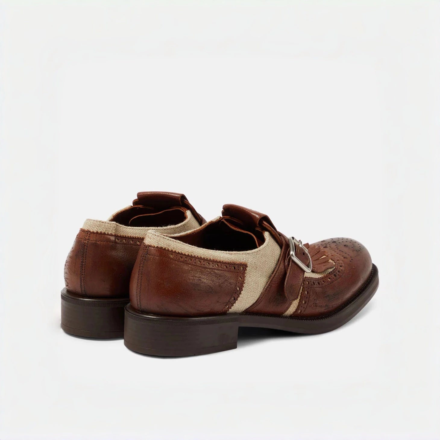 Leather and Canvas Monk Strap Loafers
