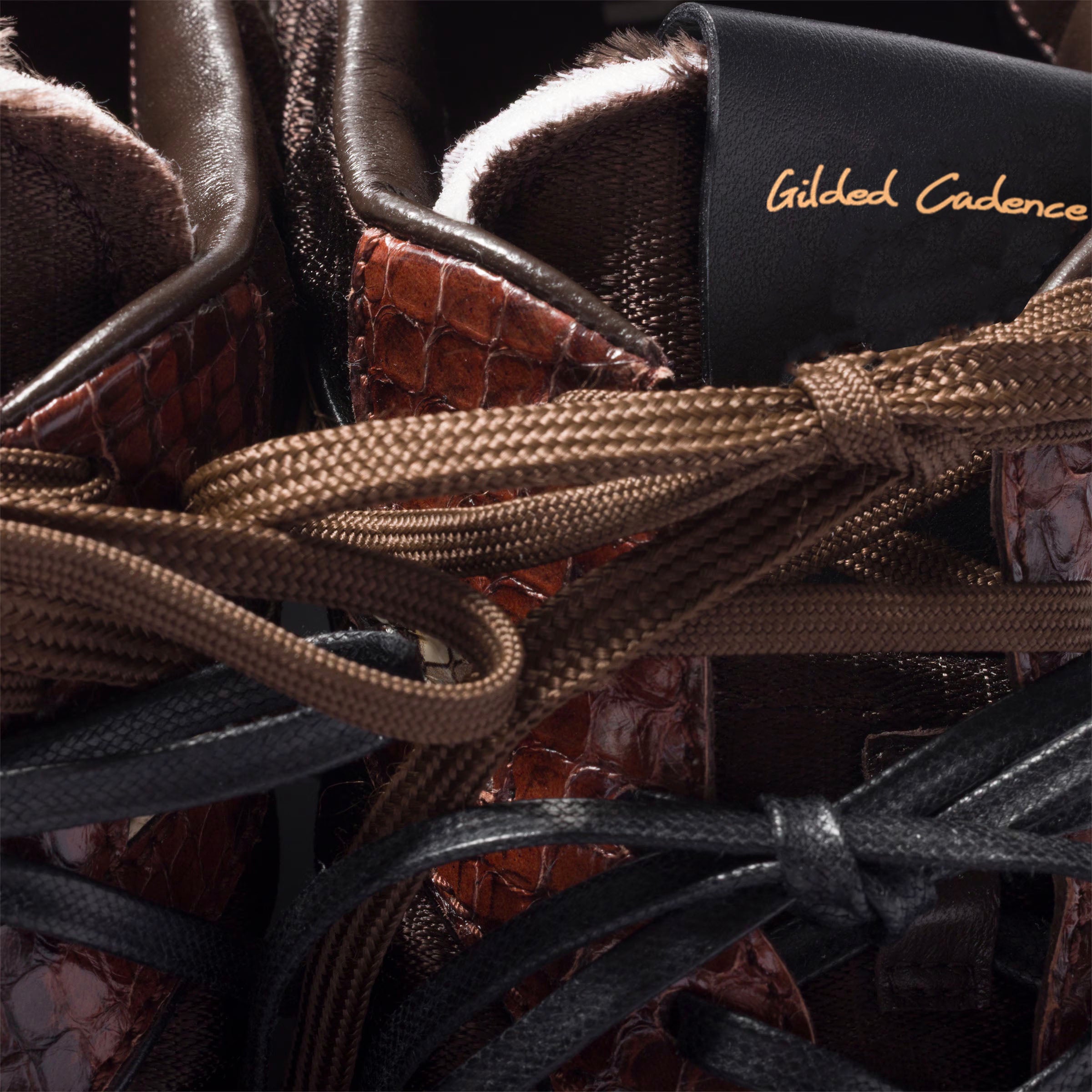 technical fabric and python-print Leather sneakers