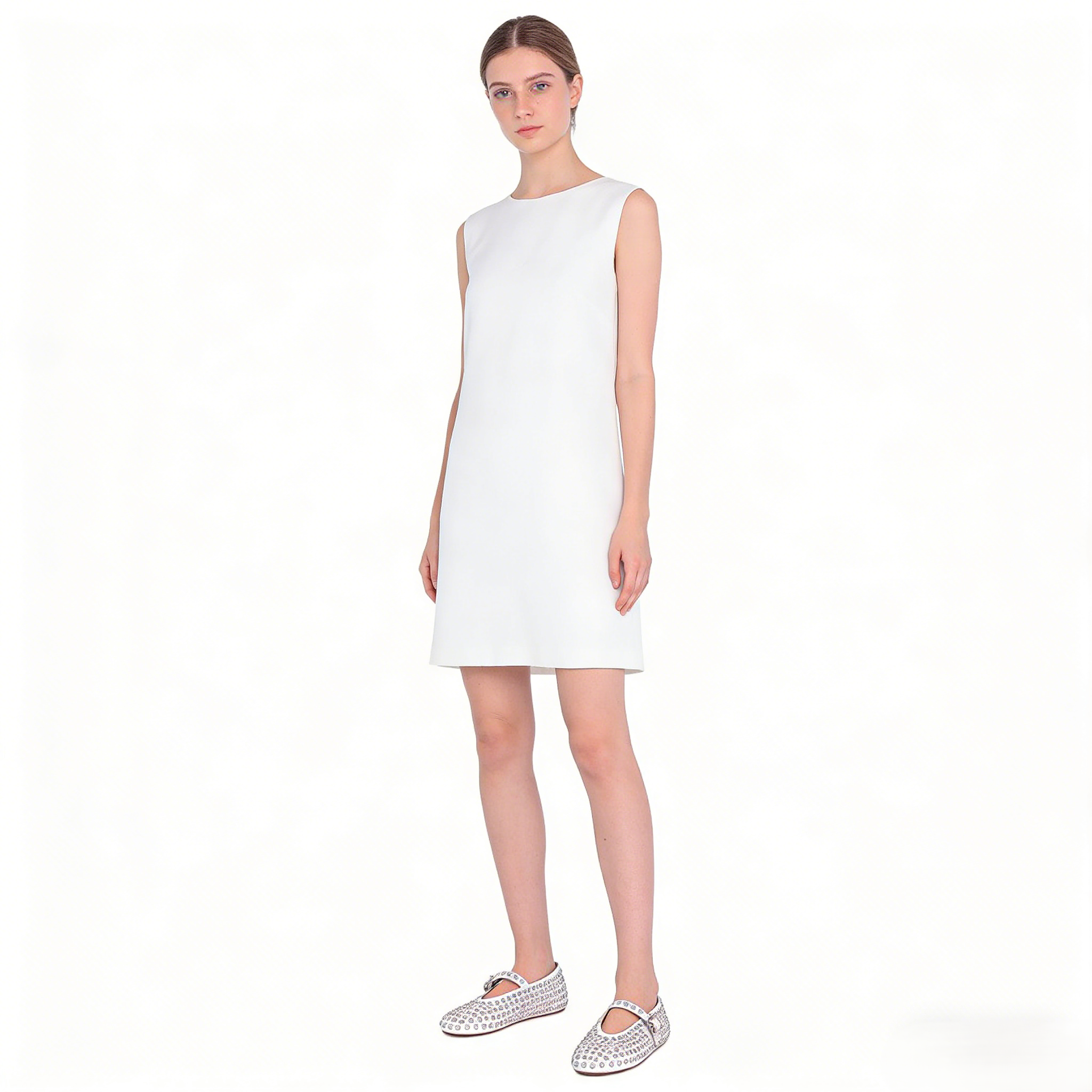 White Strass Lambskin Ballet Flats