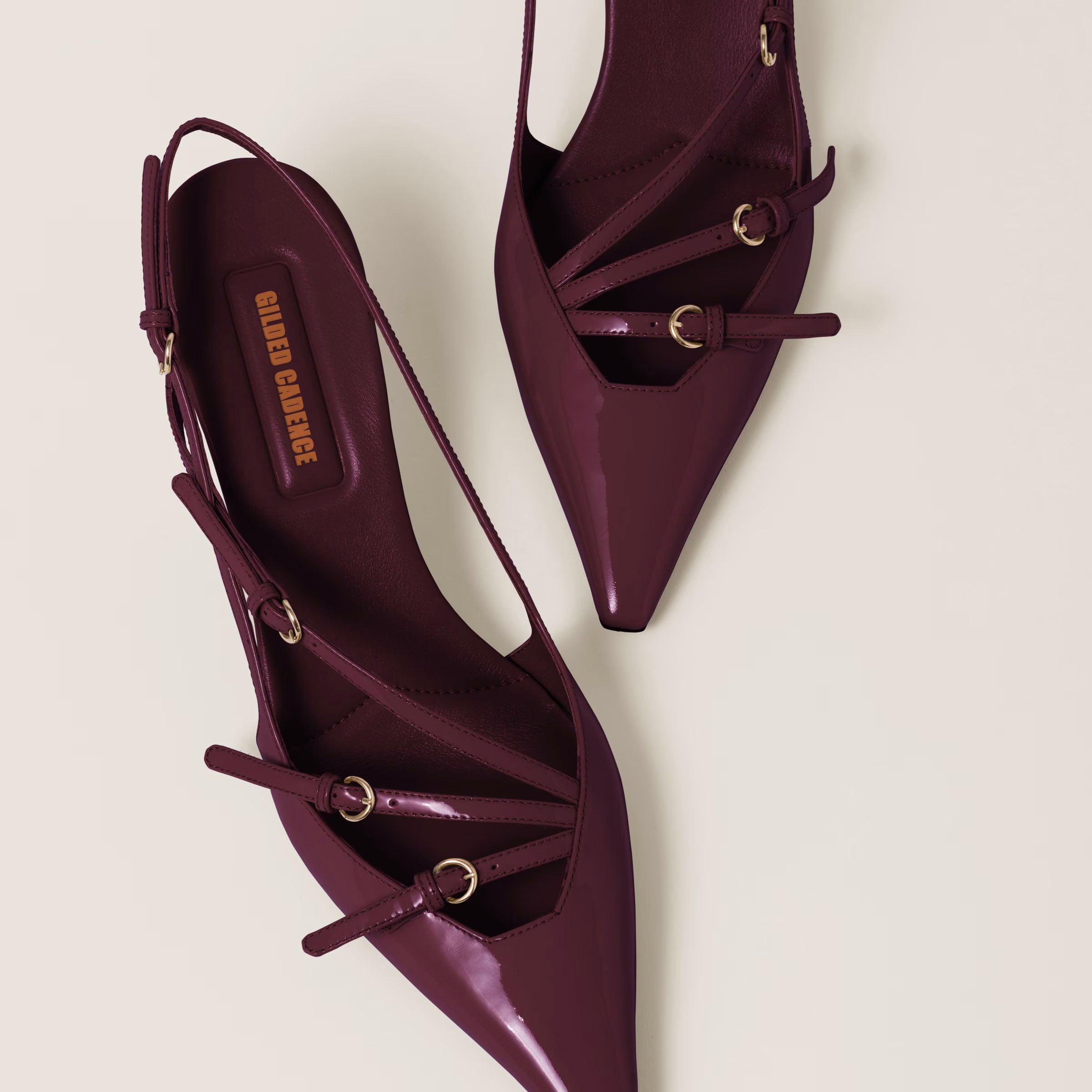 Patent leather slingbacks with buckles