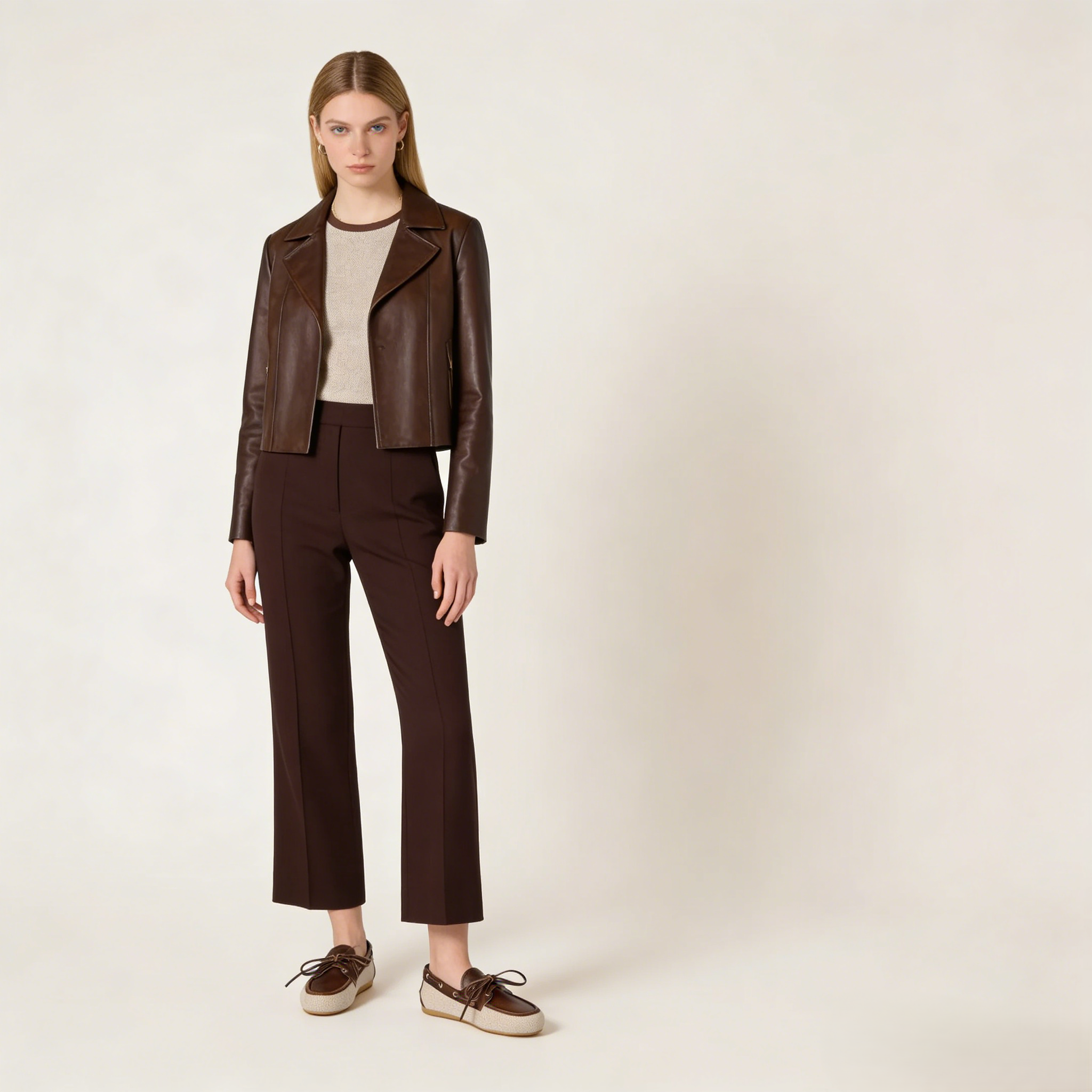 Canvas and bleached leather boat shoes