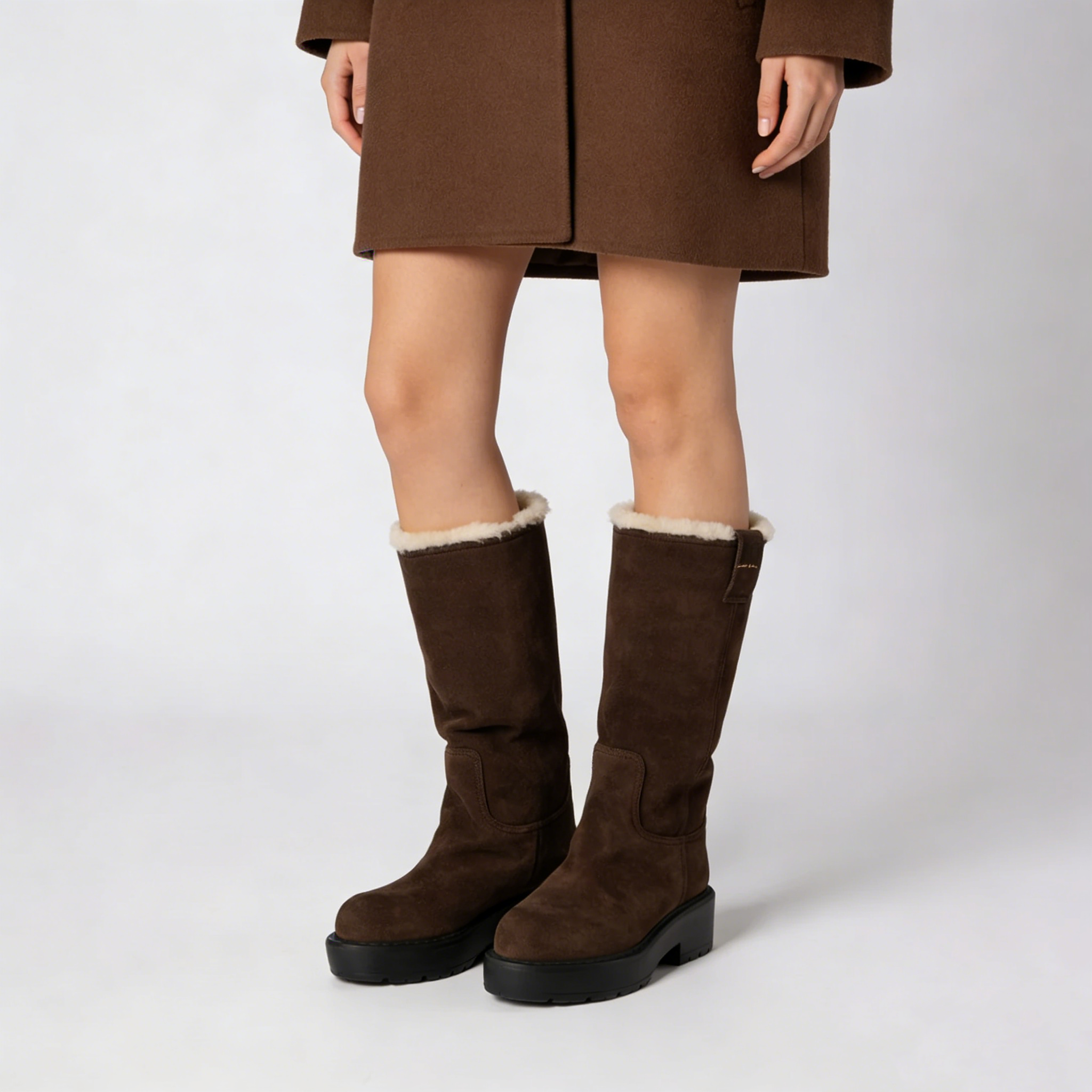 Women's Brown Suede Shearling Boots
