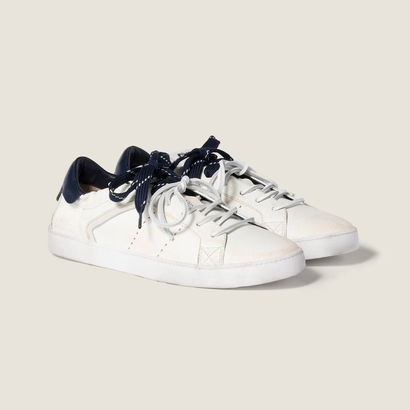 Women's White and Royal Blue Art Deco Sneakers