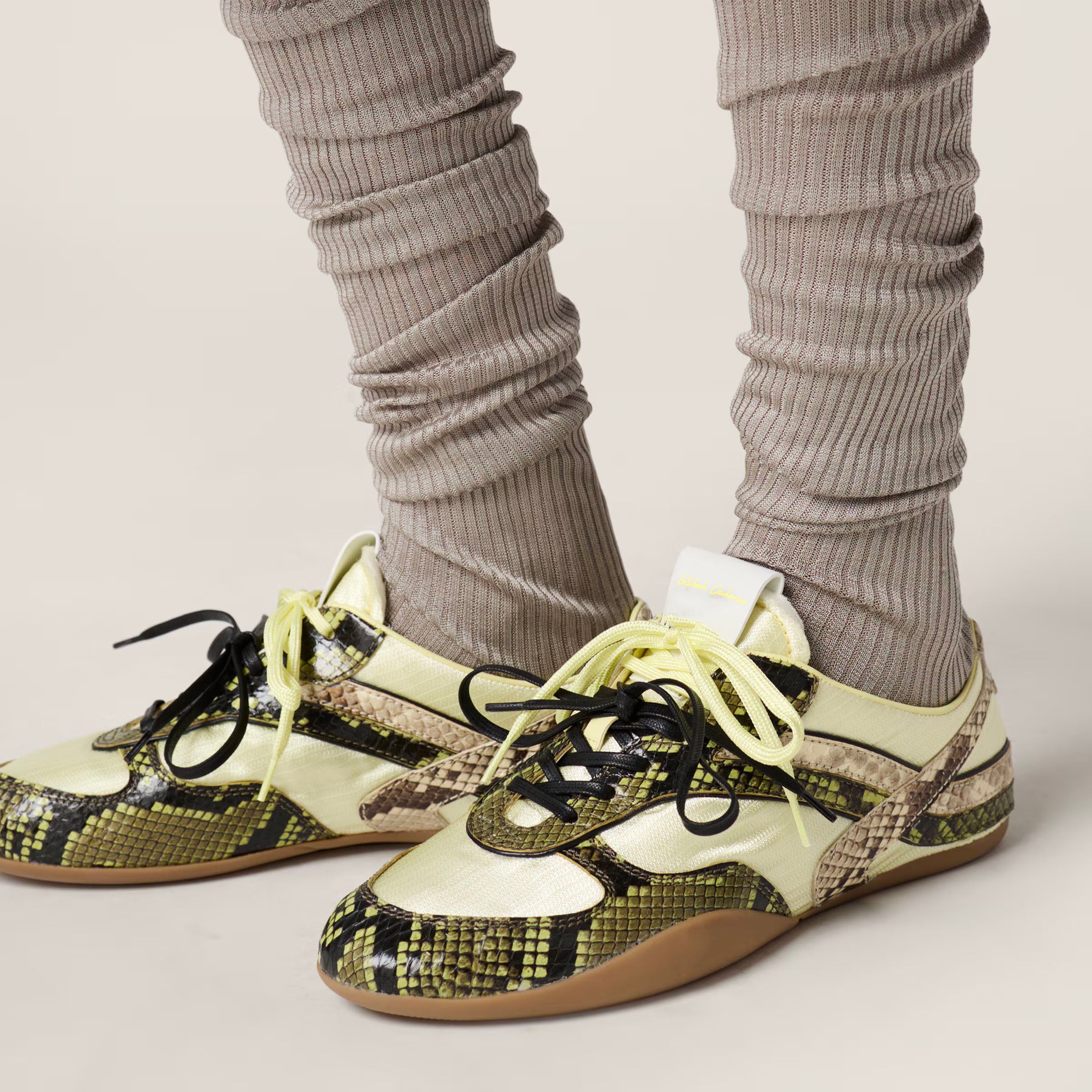 Gymnasium technical fabric and python-print Ayers leather sneakers