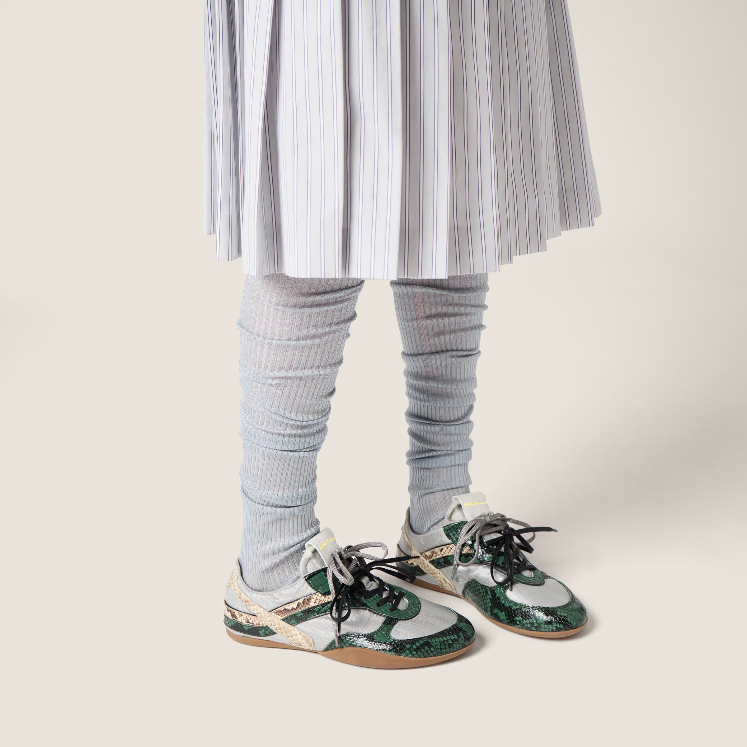 Gymnasium technical fabric and python-print Ayers leather sneakers