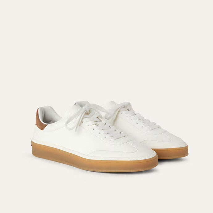 White Leather Tennis Walk Sneakers