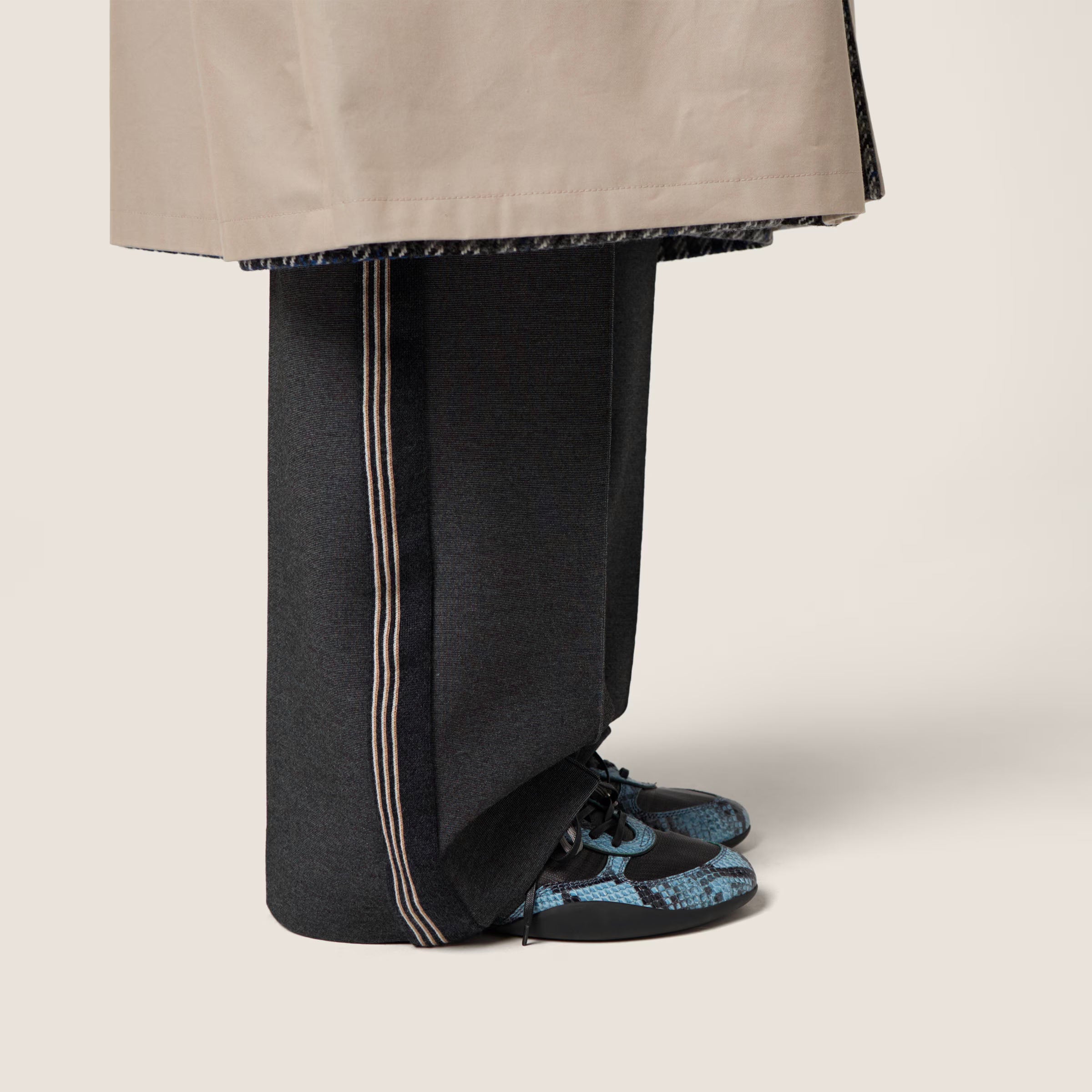 Gymnasium technical fabric and python-print Ayers leather sneakers