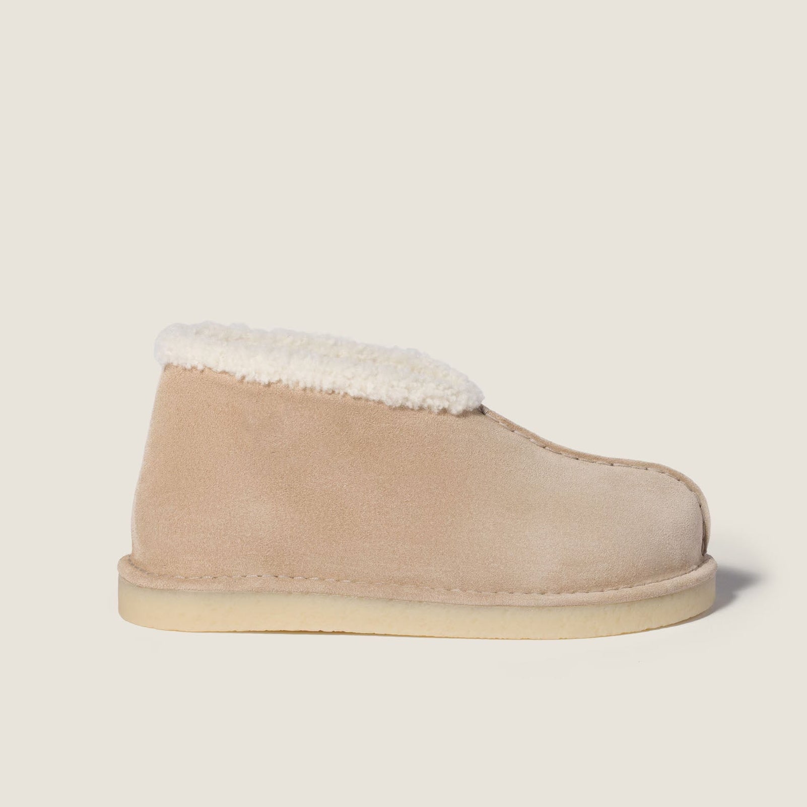 Beige Suede Shearling Mini Booties