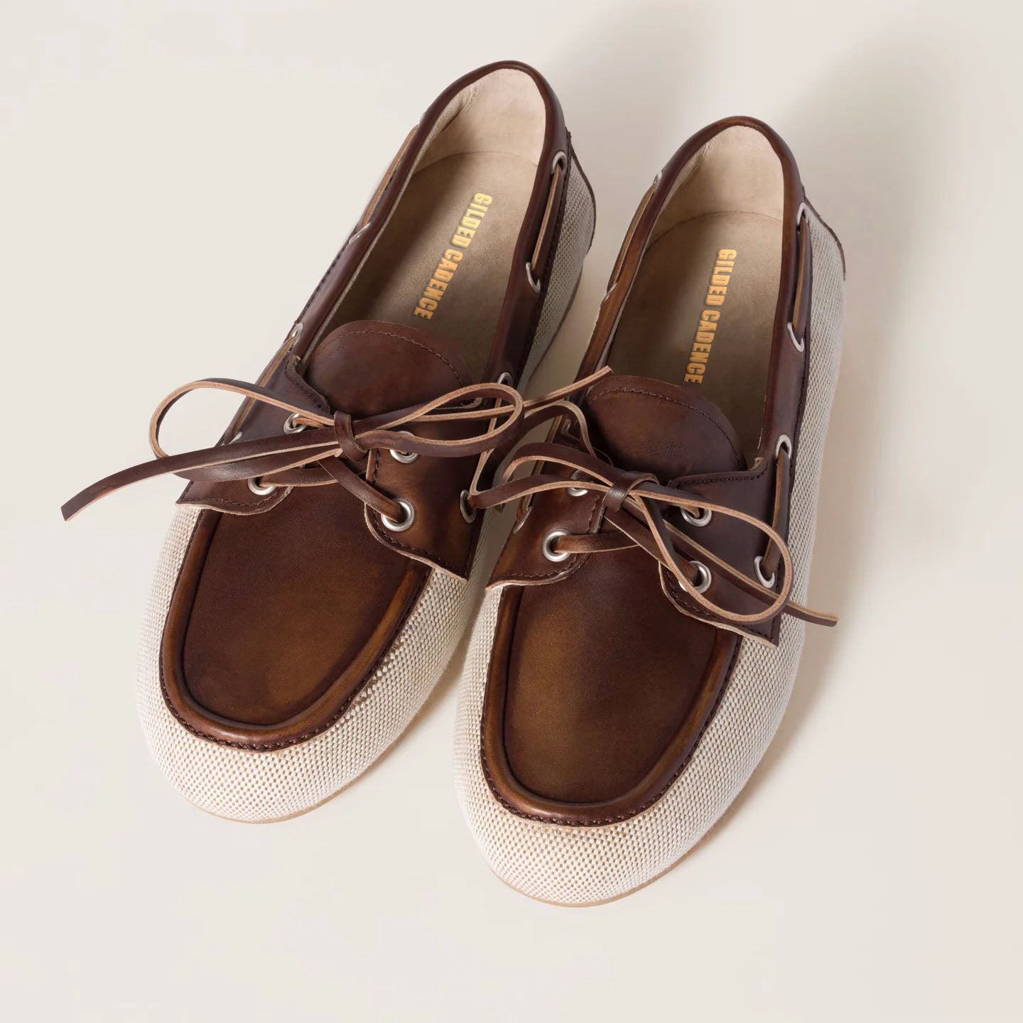 Canvas and bleached leather boat shoes