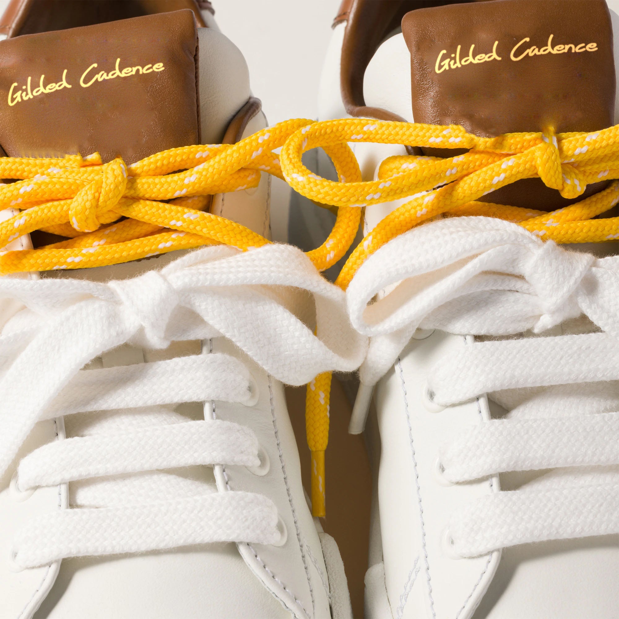 Women's White and Cognac Leather Sneakers