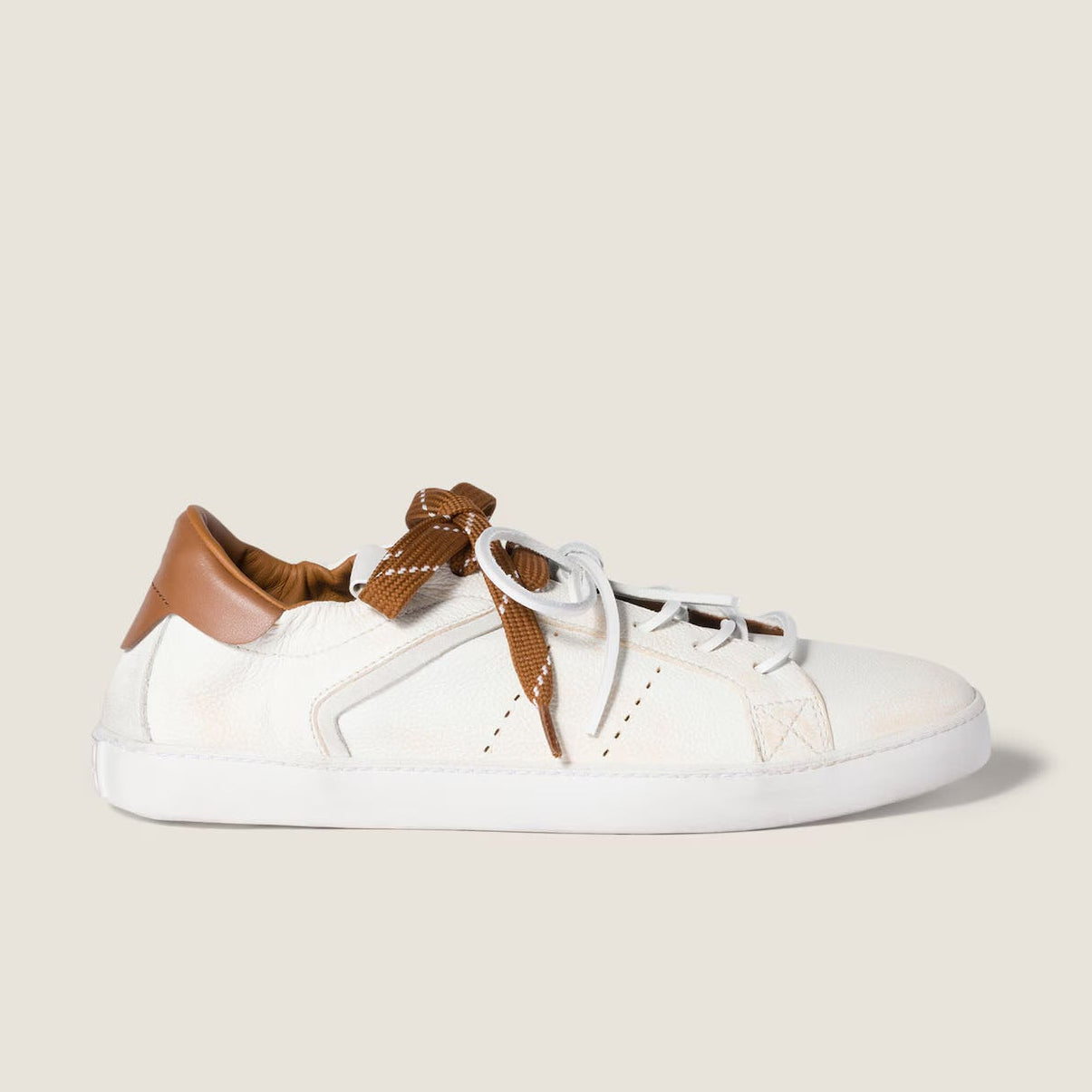 Art Deco White and Cognac Leather Sneakers