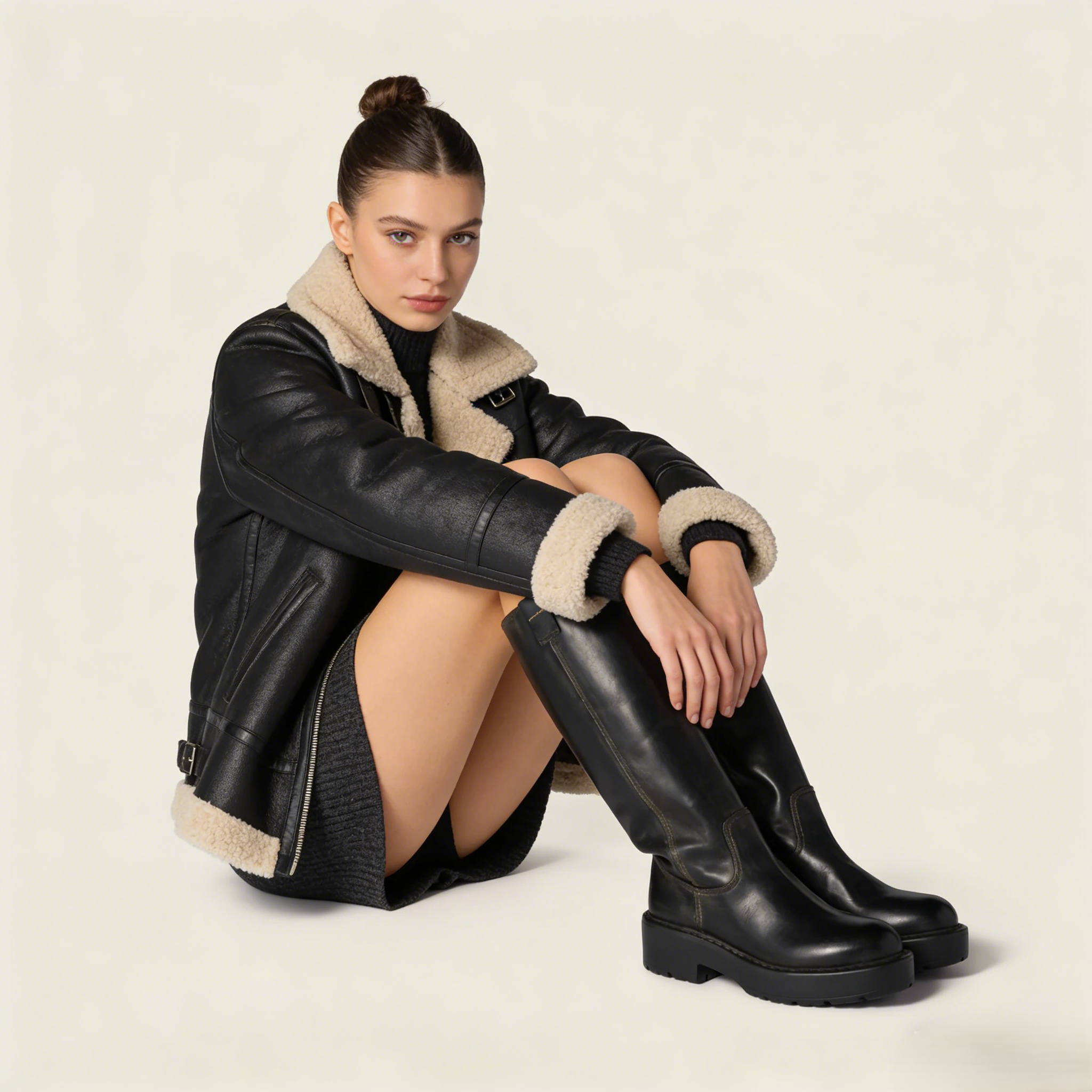 The Vintage Calfskin Knee-High Boot (55mm) - Black