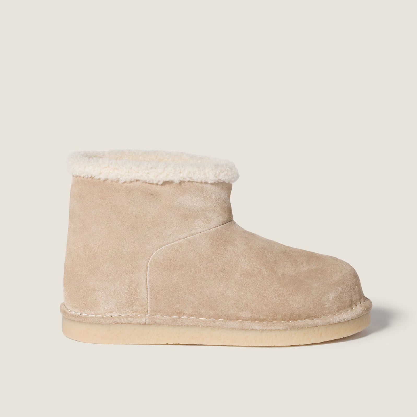 Beige Suede Fold-Over Winter Booties