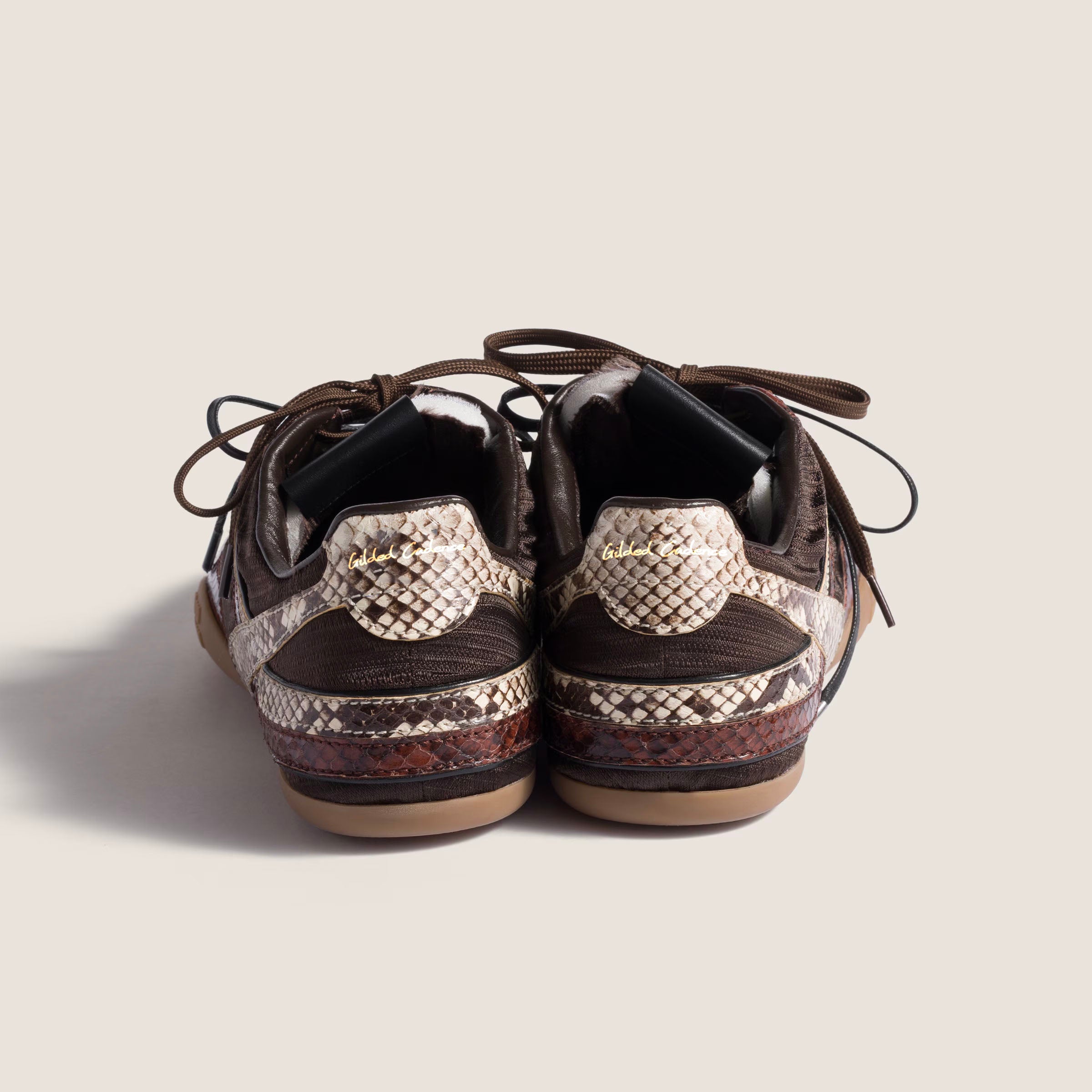 technical fabric and python-print Leather sneakers