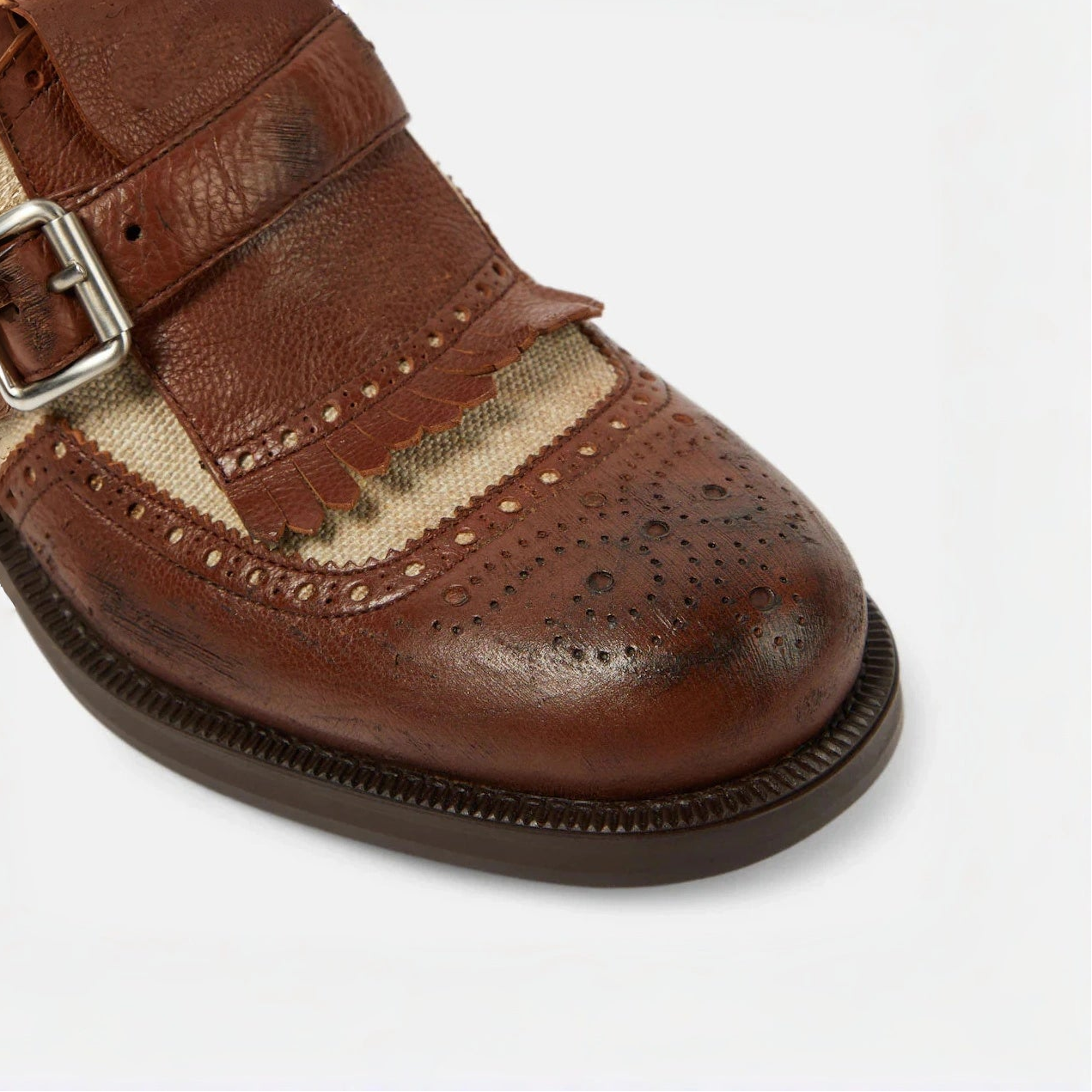 Leather and Canvas Monk Strap Loafers