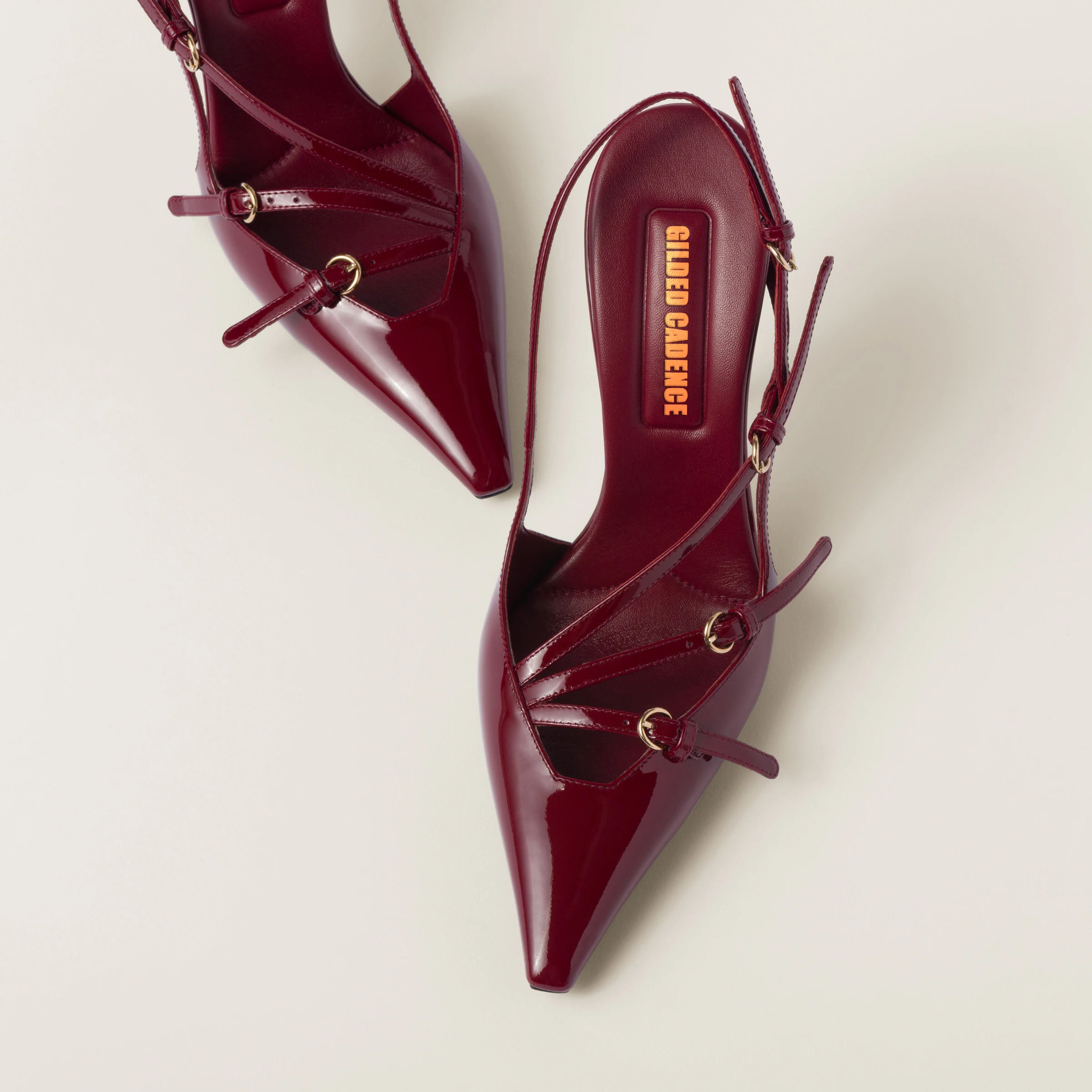 Patent leather slingbacks with buckles