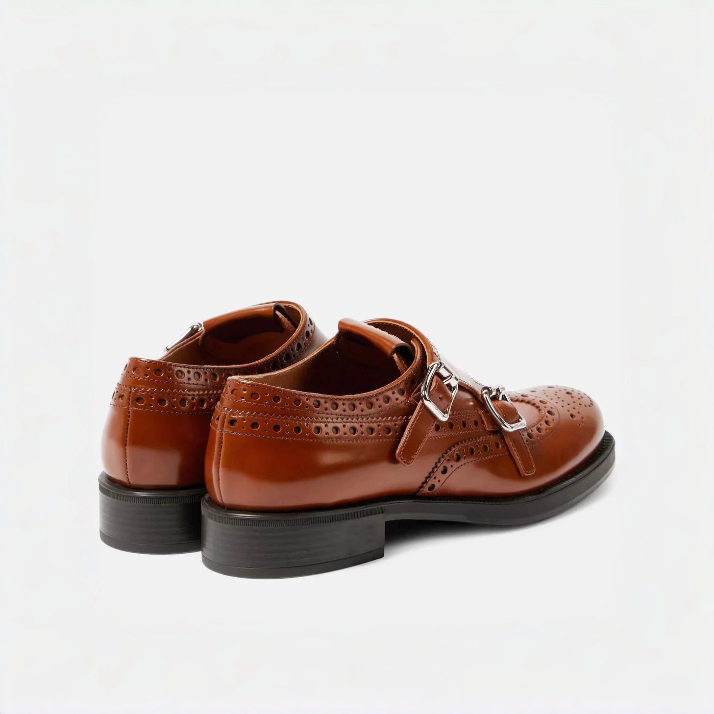Double Monk Strap Leather Brogues