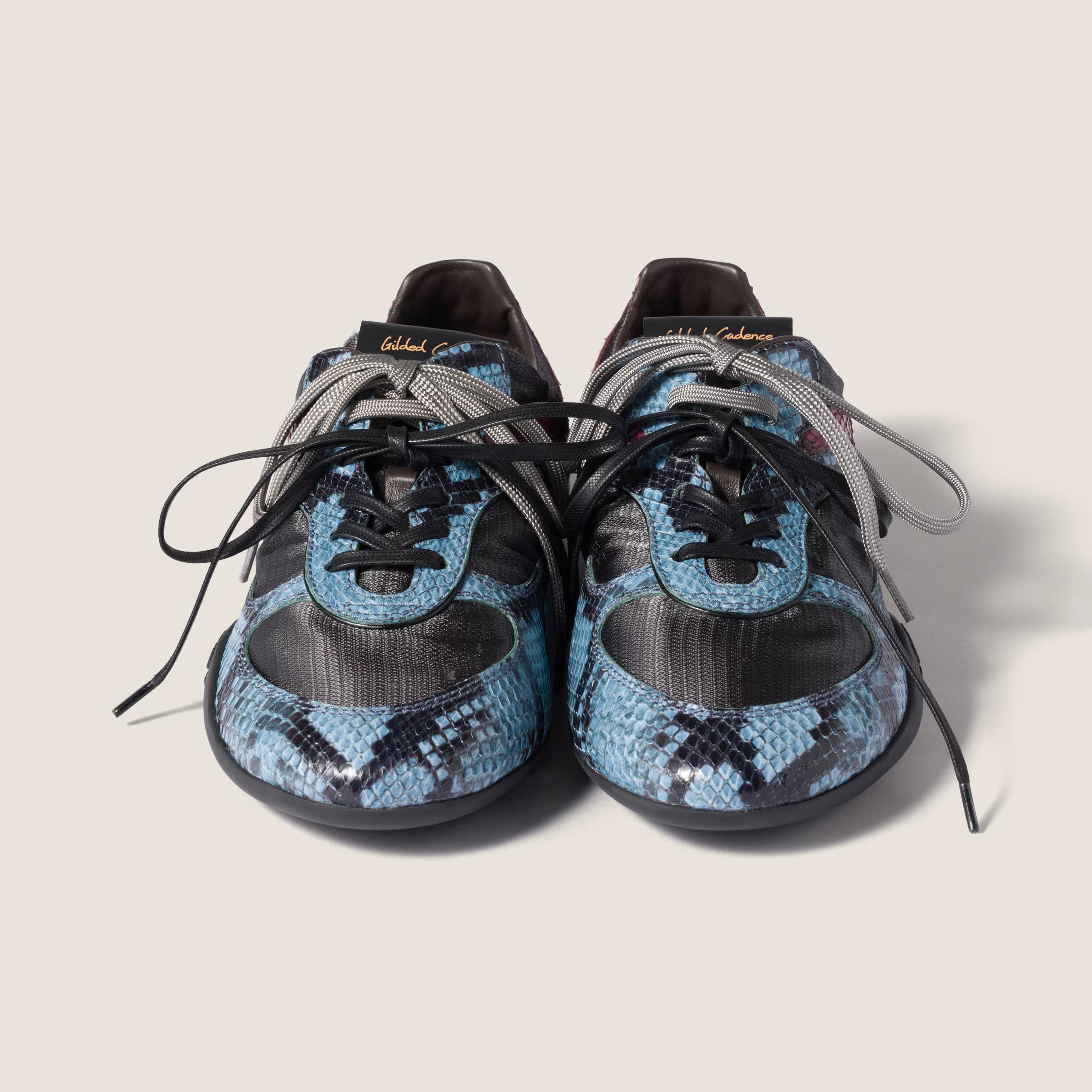 Gymnasium technical fabric and python-print Ayers leather sneakers